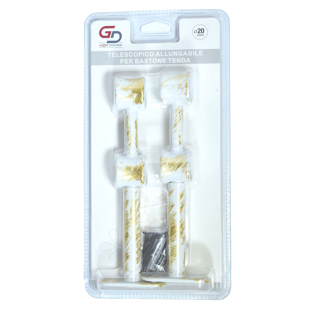 GD LOVES YOUR HOME Staffa Doppia Telescopica Allungabile Ø20 mm per Bastone Tenda | Supporto Regolabile in Metallo Set 2 Pezzi con Viti e Tasselli Inclusi
