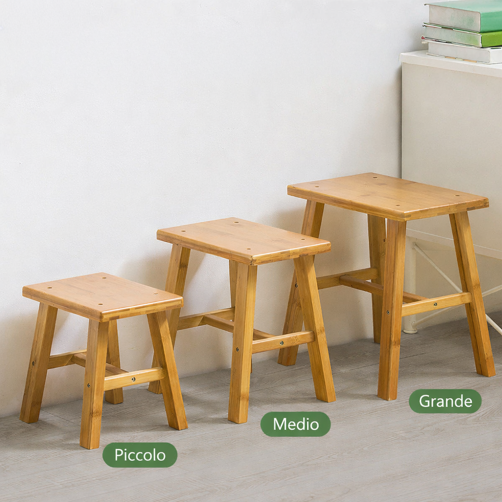 Sgabello in Bambù Naturale – Seduta Multiuso Compatta per Casa, Bagno e Cucina – Piccolo, Medio e Grande