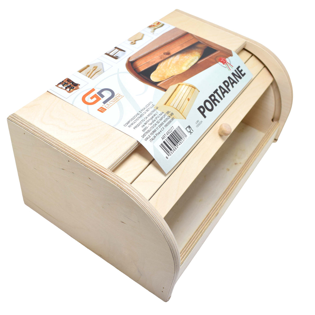 Portapane in Legno con Serrandina Salvaspazio – Contenitore Pane da Cucina Naturale