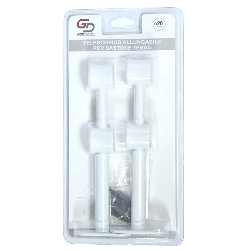 GD LOVES YOUR HOME Staffa Doppia Telescopica Allungabile Ø20 mm per Bastone Tenda | Supporto Regolabile in Metallo Set 2 Pezzi con Viti e Tasselli Inclusi