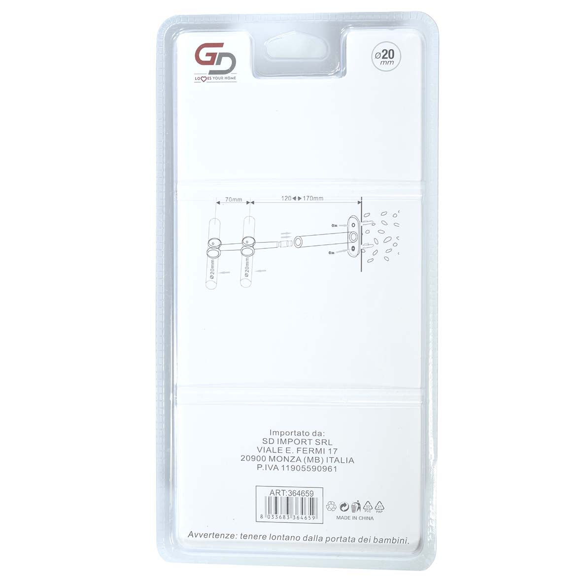 GD LOVES YOUR HOME Staffa Doppia Telescopica Allungabile Ø20 mm per Bastone Tenda | Supporto Regolabile in Metallo Set 2 Pezzi con Viti e Tasselli Inclusi