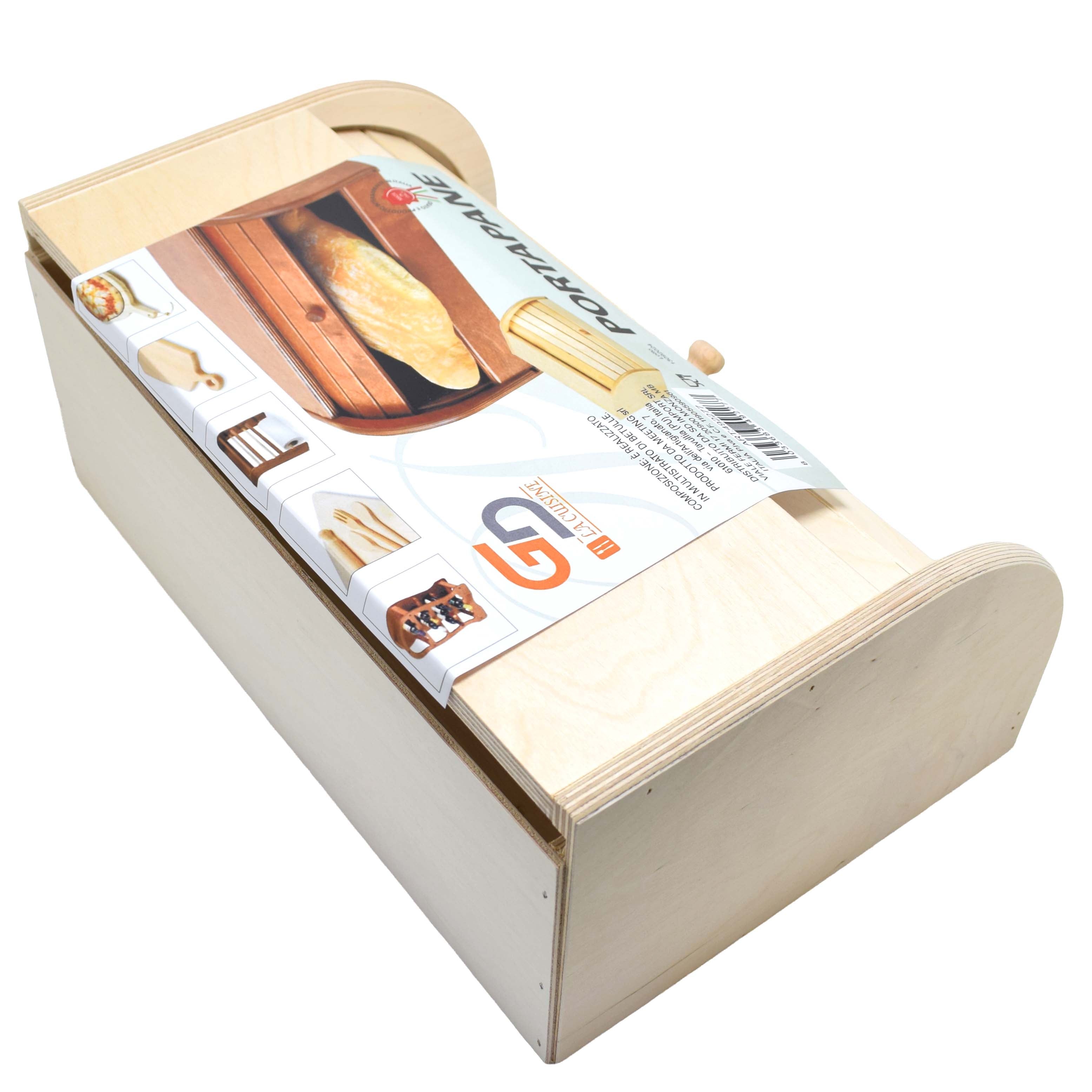 Portapane in Legno con Serrandina Salvaspazio – Contenitore Pane da Cucina Naturale