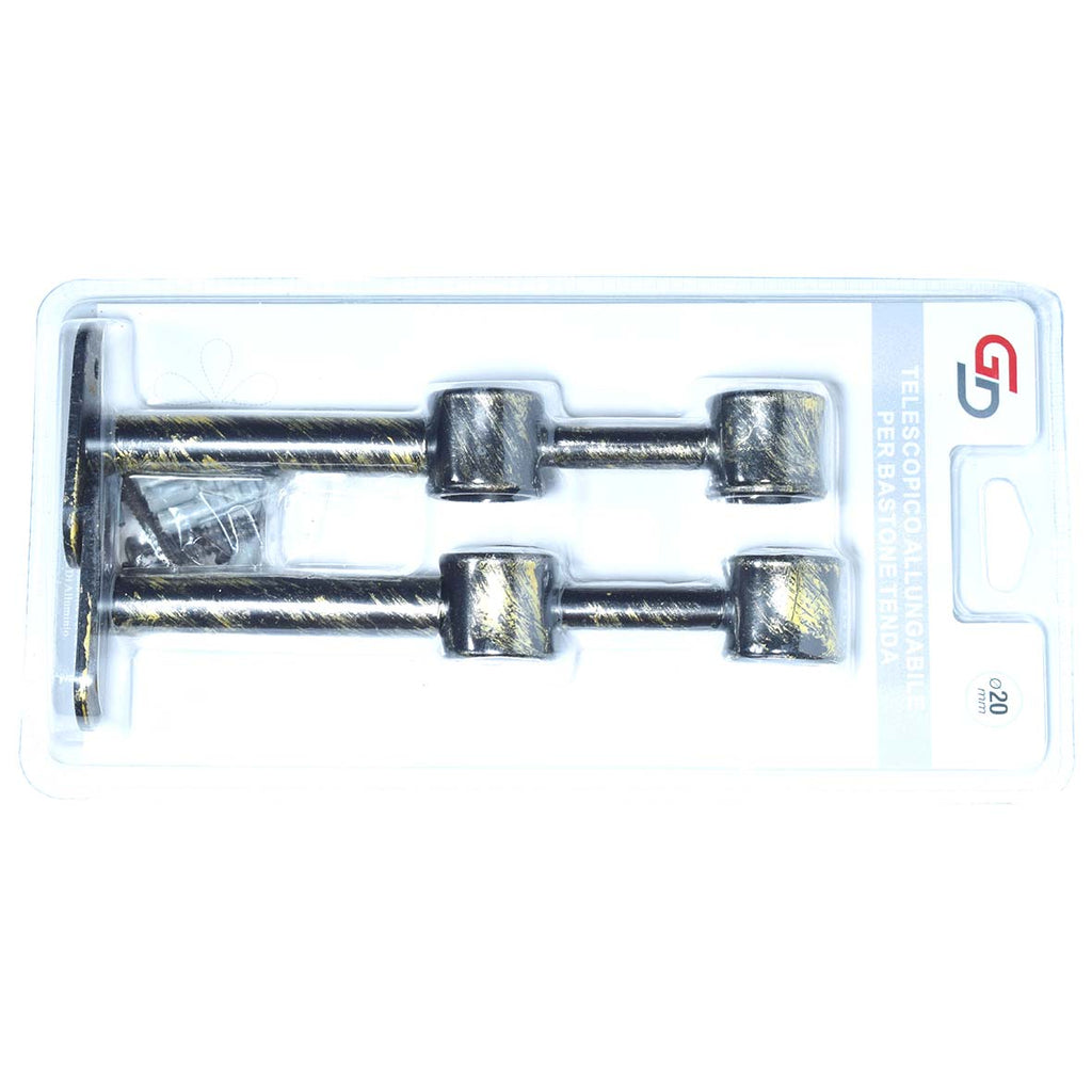 GD LOVES YOUR HOME Staffa Doppia Telescopica Allungabile Ø20 mm per Bastone Tenda | Supporto Regolabile in Metallo Set 2 Pezzi con Viti e Tasselli Inclusi