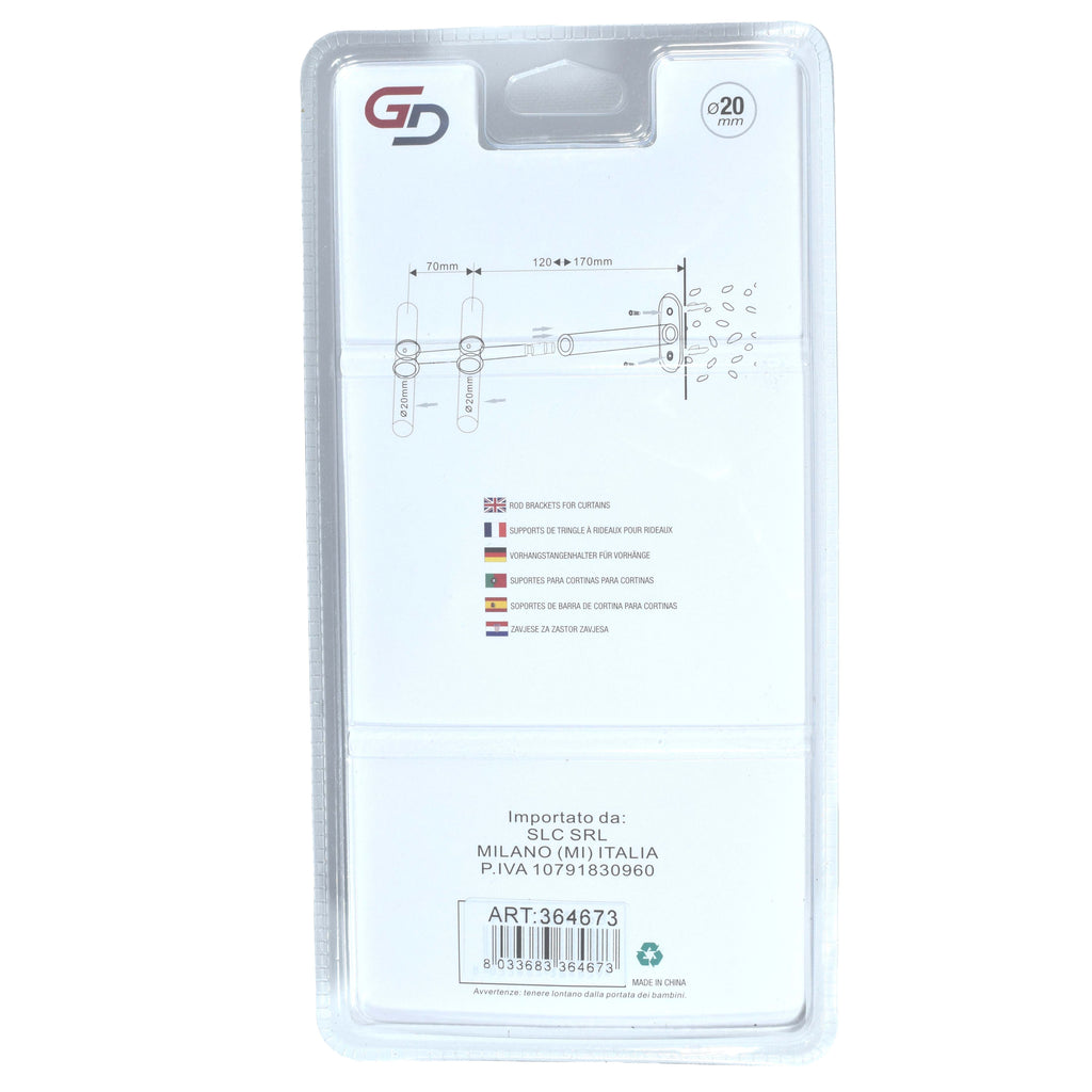 GD LOVES YOUR HOME Staffa Doppia Telescopica Allungabile Ø20 mm per Bastone Tenda | Supporto Regolabile in Metallo Set 2 Pezzi con Viti e Tasselli Inclusi
