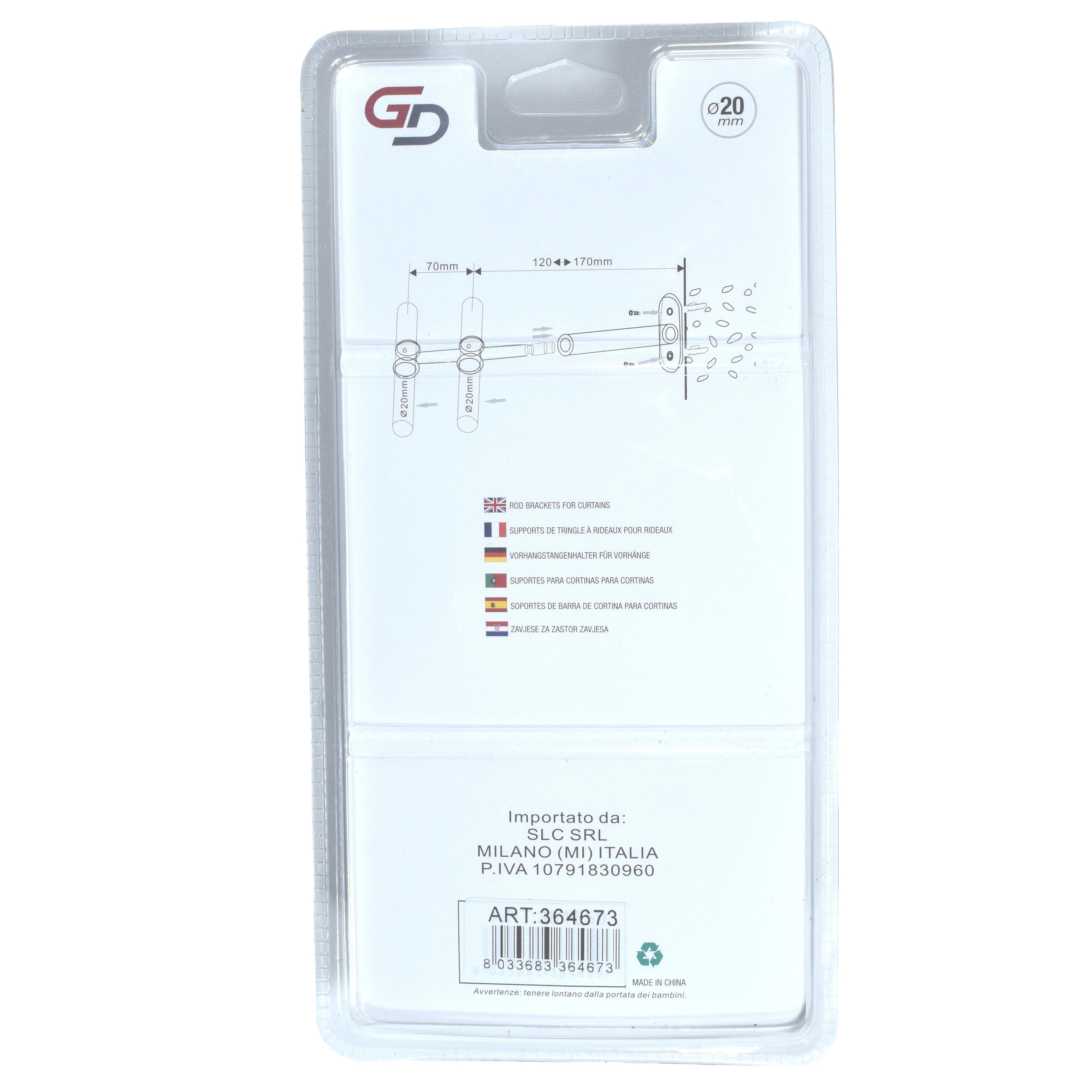 GD LOVES YOUR HOME Staffa Doppia Telescopica Allungabile Ø20 mm per Bastone Tenda | Supporto Regolabile in Metallo Set 2 Pezzi con Viti e Tasselli Inclusi