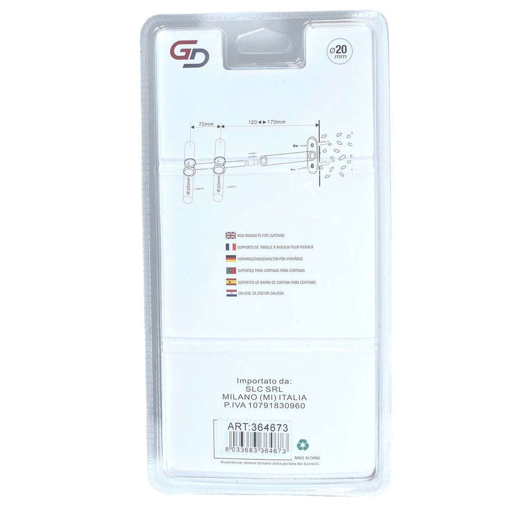 GD LOVES YOUR HOME Staffa Doppia Telescopica Allungabile Ø20 mm per Bastone Tenda | Supporto Regolabile in Metallo Set 2 Pezzi con Viti e Tasselli Inclusi