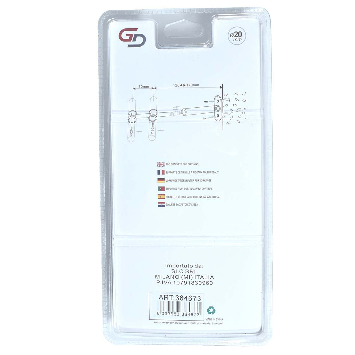 GD LOVES YOUR HOME Staffa Doppia Telescopica Allungabile Ø20 mm per Bastone Tenda | Supporto Regolabile in Metallo Set 2 Pezzi con Viti e Tasselli Inclusi