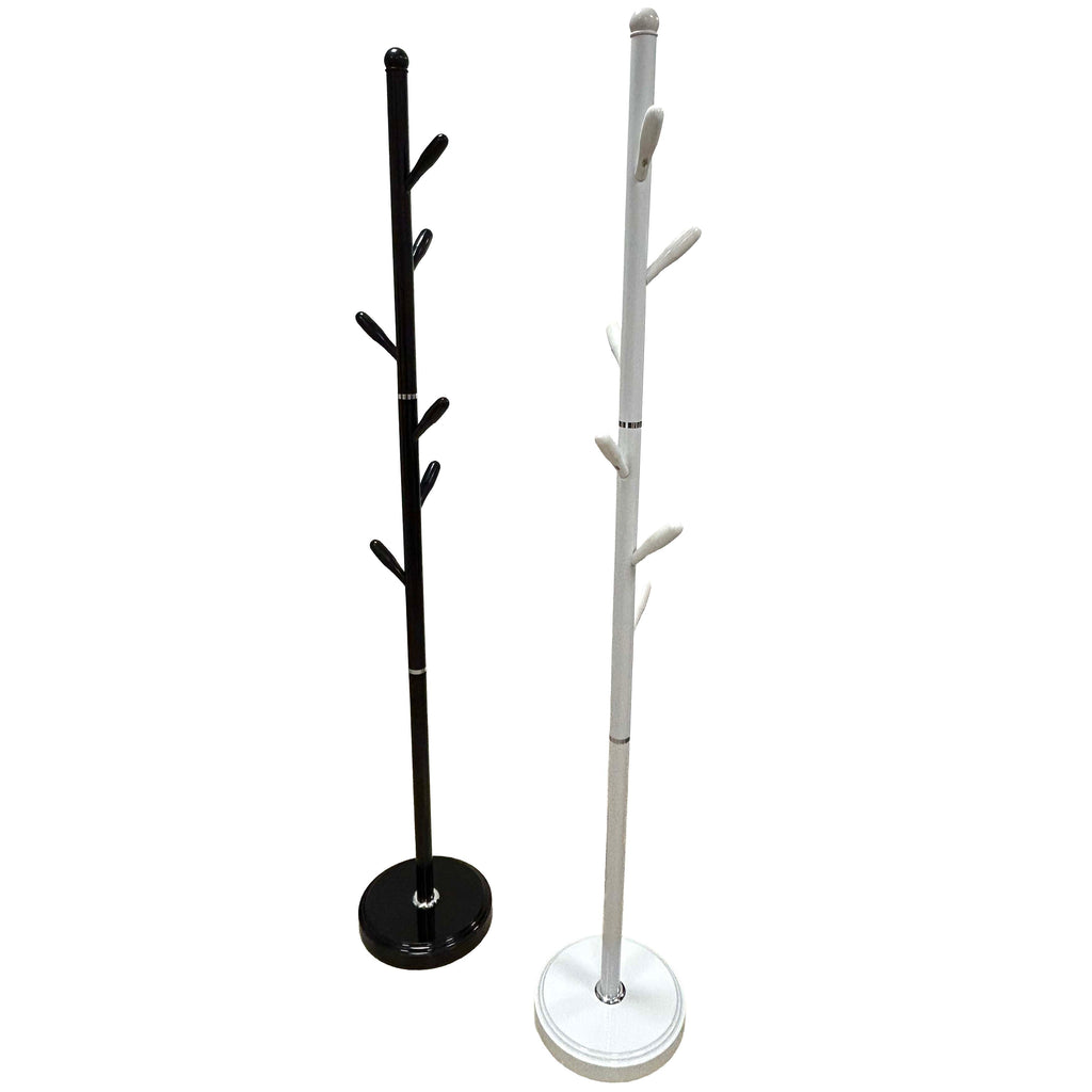Appendiabiti da Terra Salvaspazio a Forma di Albero, 180cm Altezza, Base 30cm, Design Verticale con Ganci Multipli, Bianco o Nero