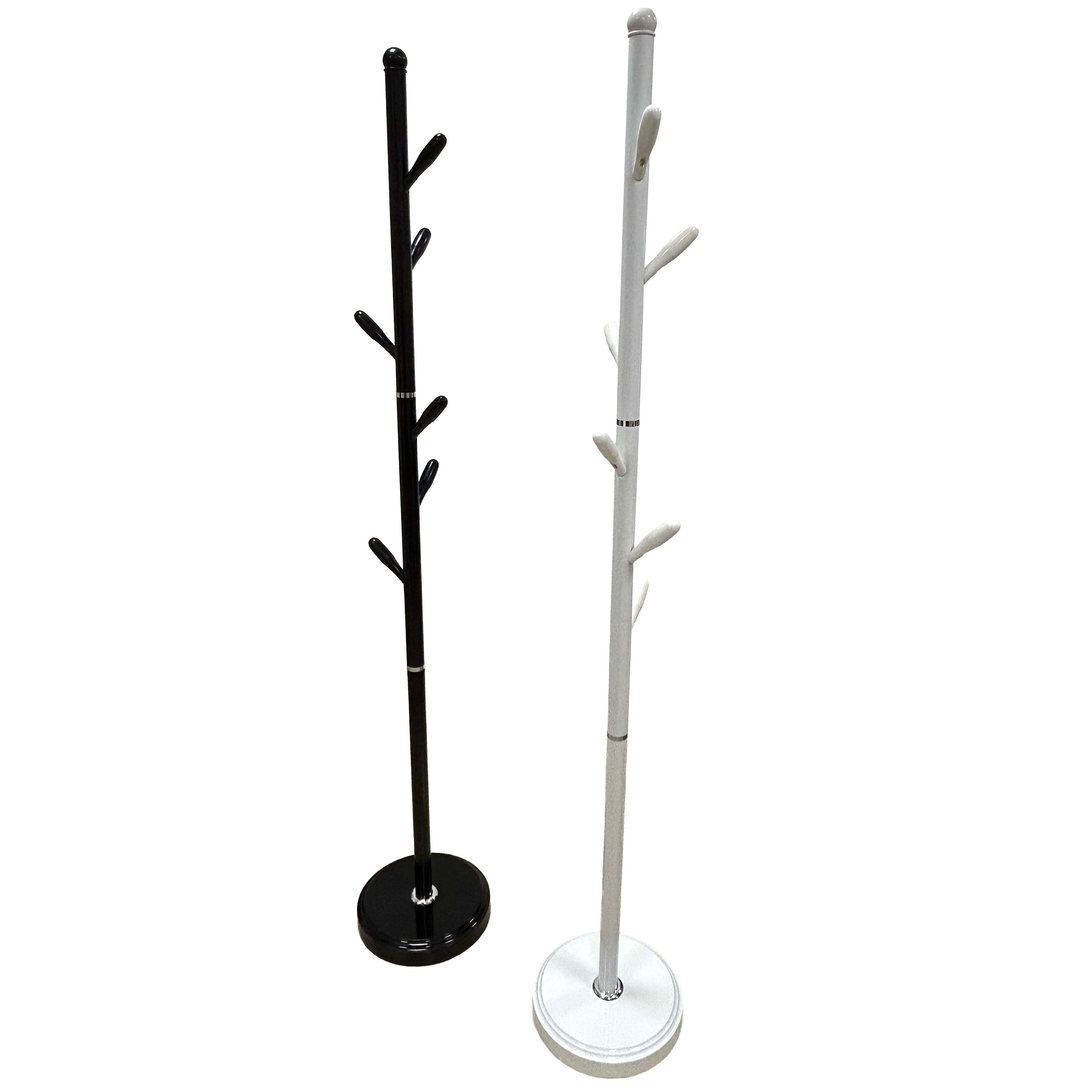 Appendiabiti da Terra Salvaspazio a Forma di Albero, 180cm Altezza, Base 30cm, Design Verticale con Ganci Multipli, Bianco o Nero
