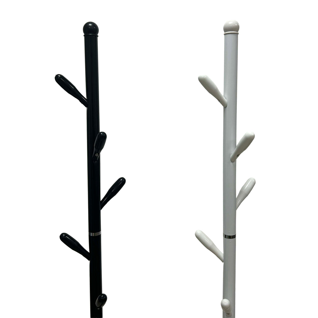 Appendiabiti da Terra Salvaspazio a Forma di Albero, 180cm Altezza, Base 30cm, Design Verticale con Ganci Multipli, Bianco o Nero