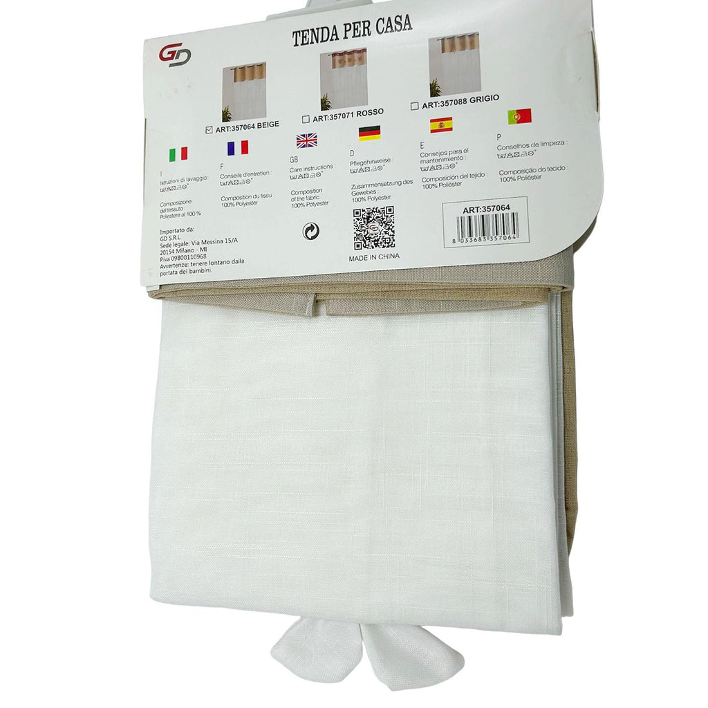 GD LOVES YOUR HOME Tenda da Cucina e Casa ARDEN Effetto Lino Beige e Bianco con Fiocco – Elegante, Luminosa, Pronta all’Uso