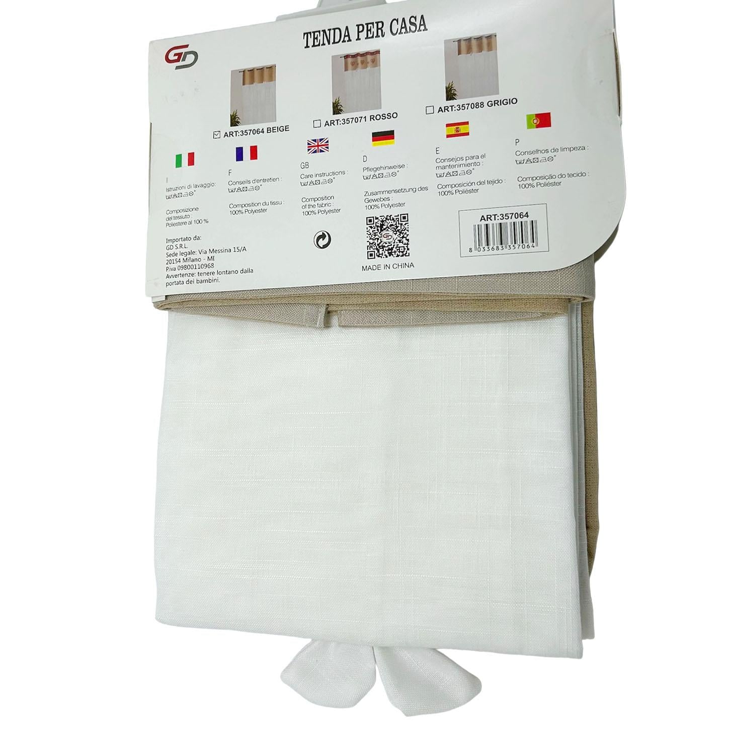 GD LOVES YOUR HOME Tenda da Cucina e Casa ARDEN Effetto Lino Beige e Bianco con Fiocco – Elegante, Luminosa, Pronta all’Uso