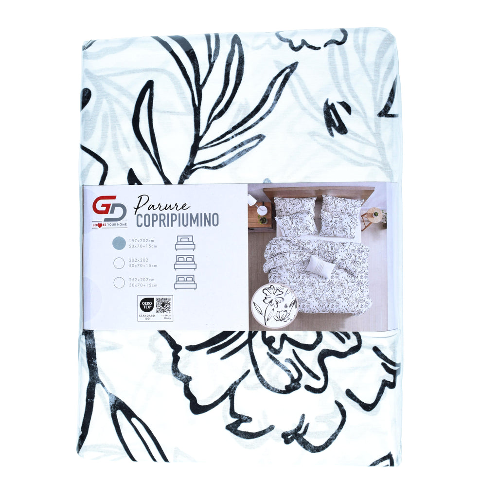 GD LOVES YOUR HOME Linea Parure Copripiumino – Fantasie Inchiostro di Primavera & Sogno di Giardino – Set 2 o 3 Pezzi con Federe – 3 Misure (Singolo, Piazza e Mezza, Matrimoniale) – Morbido, Traspirante e Facile da Lavare