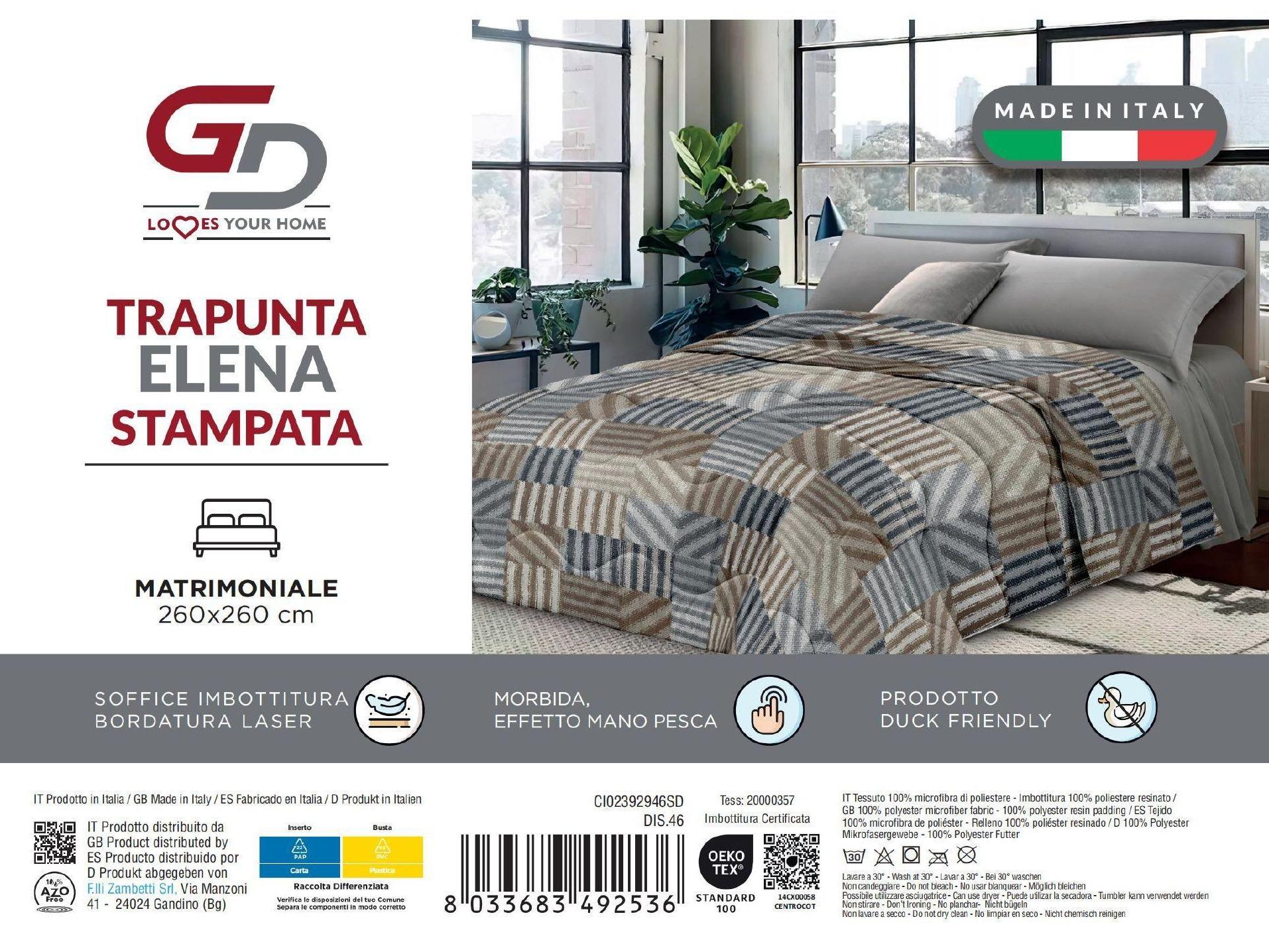GD LOVES YOUR HOME Trapunta Leggera Matrimoniale Invernale 260×260 cm – MADE IN ITALY, Microfibra Mano Pesca, Anallergica e Duck Friendly – Coperta Imbottita con Bordatura Laser, Fantasie Stampate