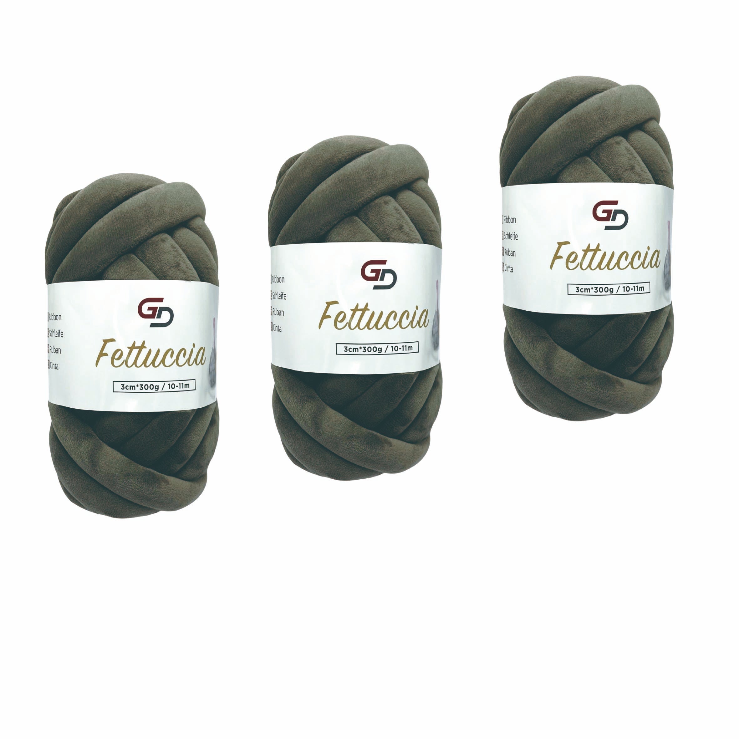 Set 3 Fettuccia Marshmallow spessa 3 cm – 300 g | Toni Scuri | Filato morbido e facile da lavorare, con resa ordinata per uncinetto, borse e home decor