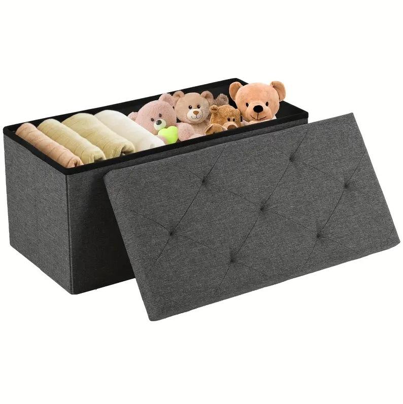 GD LOVES YOUR HOME Pouf e panca contenitore in tessuto linoso – multifunzione, pieghevole, salvaspazio e super resistente