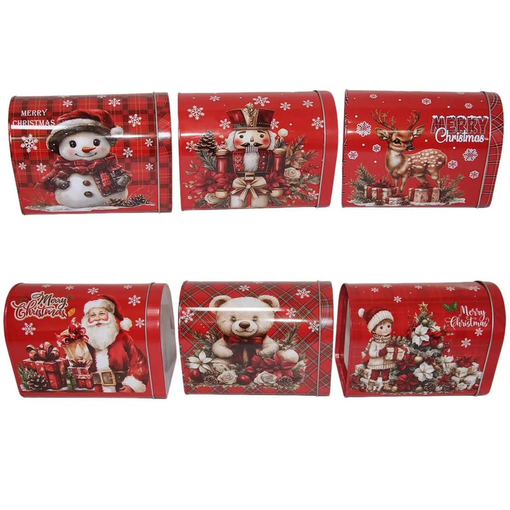 GD LOVES XMAS Set Regalo Natalizio con Latta Decorata Apribile + 2 Strofinacci Scozzesi 40×60 cm (85% Cotone) – 6 Fantasie Festive
