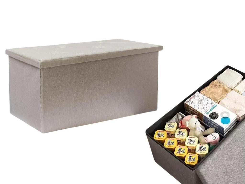 GD LOVES YOUR HOME Pouf e panca contenitore in tessuto linoso – multifunzione, pieghevole, salvaspazio e super resistente