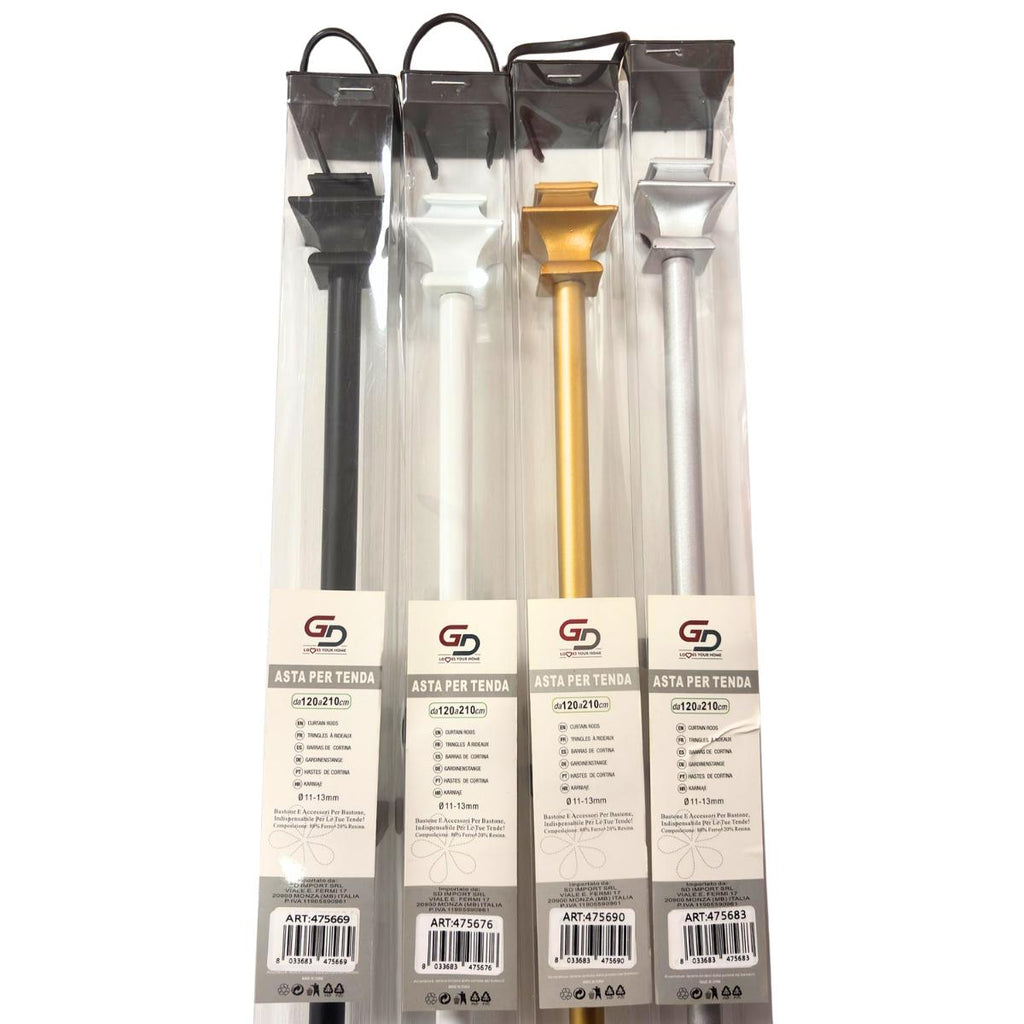 asta per tende / bastone per tenda allungabile 120-210cm colore oro, argento, bianco e nero. 80% ferro 20% resina. alta durabilità.