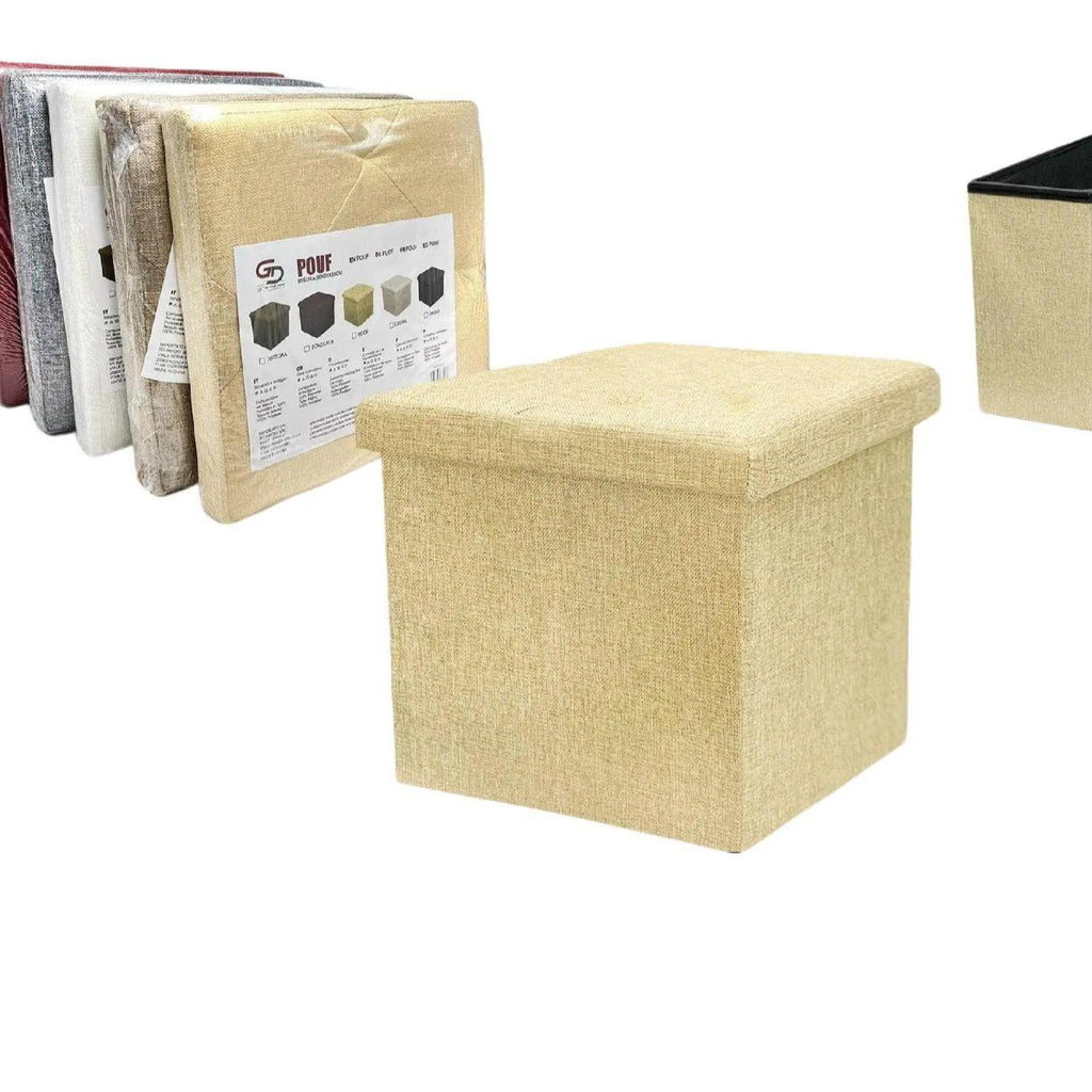 GD LOVES YOUR HOME Pouf e panca contenitore in tessuto linoso – multifunzione, pieghevole, salvaspazio e super resistente