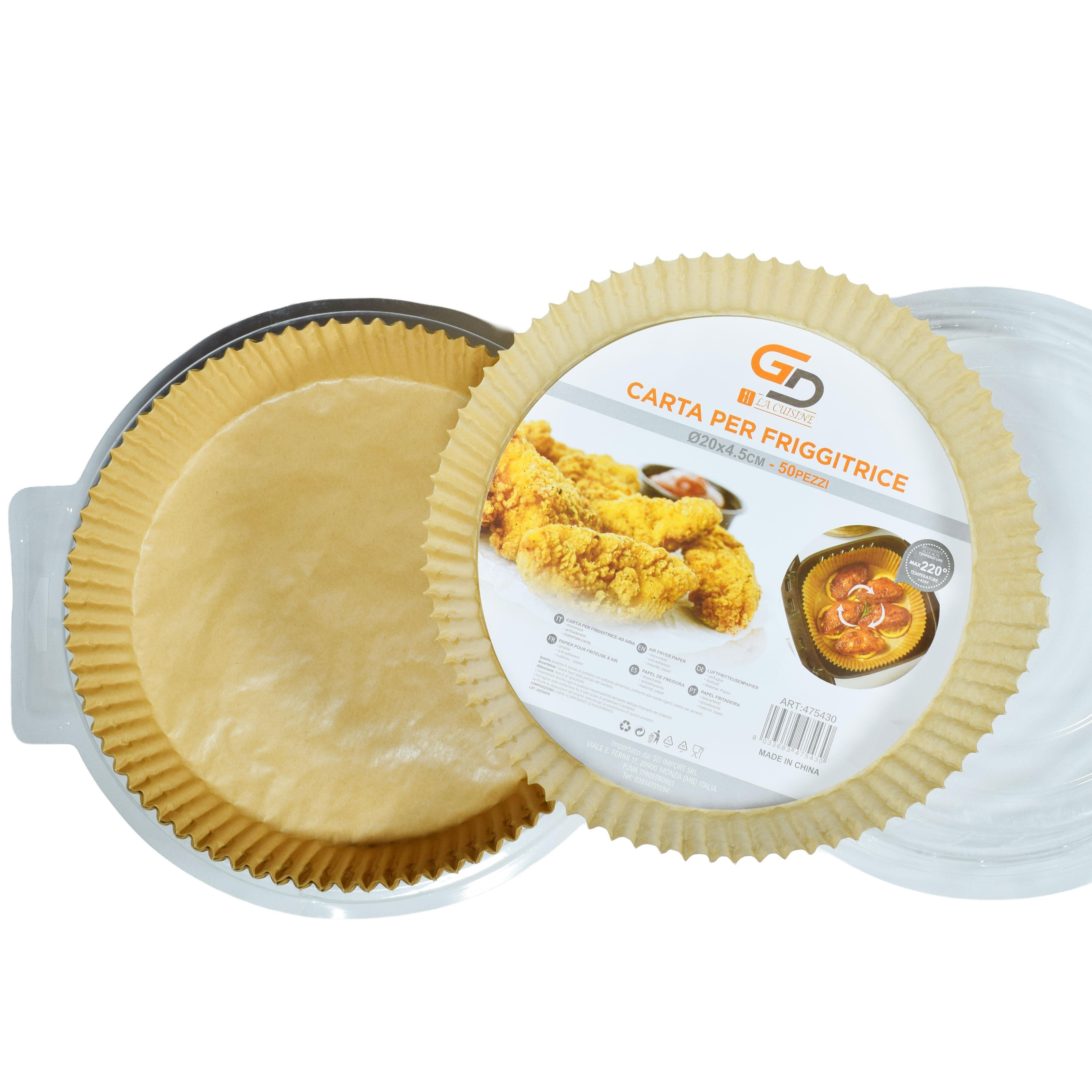 Teglie in Carta Monouso per Friggitrice ad Aria GD LA CUISINE 50 Pezzi  Ronde 16–20cm e Quadrate 16cm | Carta Oleata Antiaderente, Impermeabile e Resistente alle Alte Temperature | Ideali per Airfryer e Forno