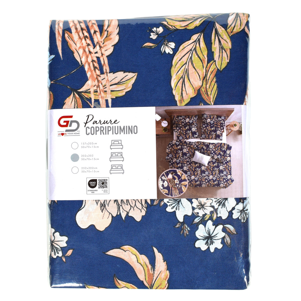 GD LOVES YOUR HOME Linea Parure Copripiumino – Fantasie Notte di Pavone & Fiori d’Autunno – Set 2 o 3 Pezzi con Federe – 3 Misure (Singolo, Piazza e Mezza, Matrimoniale) – Morbido, Traspirante e Facile da Lavare