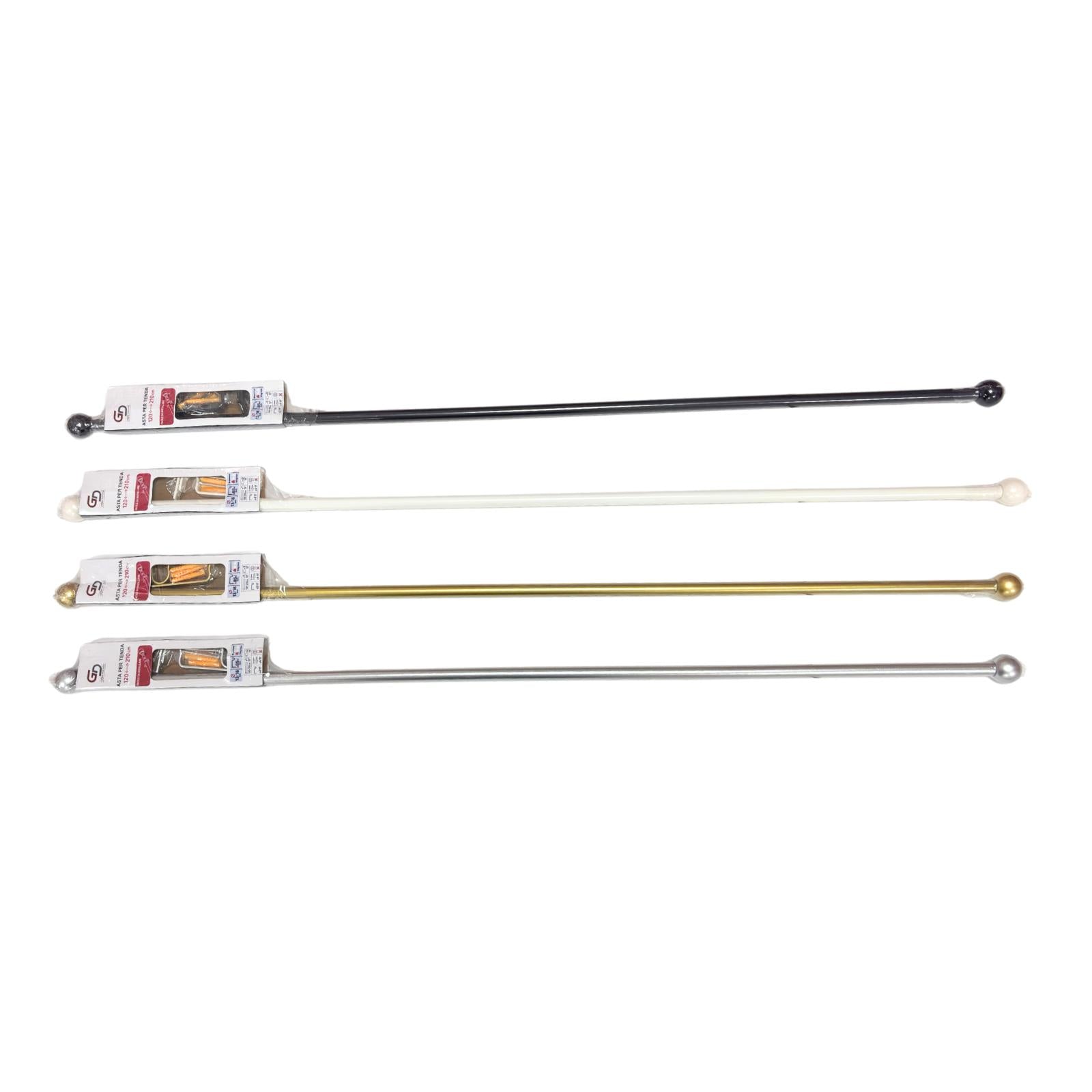 Bastone per tenda / aste per tende ad anelli estendibile. 95% ferro 5% plastica. 120-210 cm 13/16 mm colore oro, argento, bianco o nero.