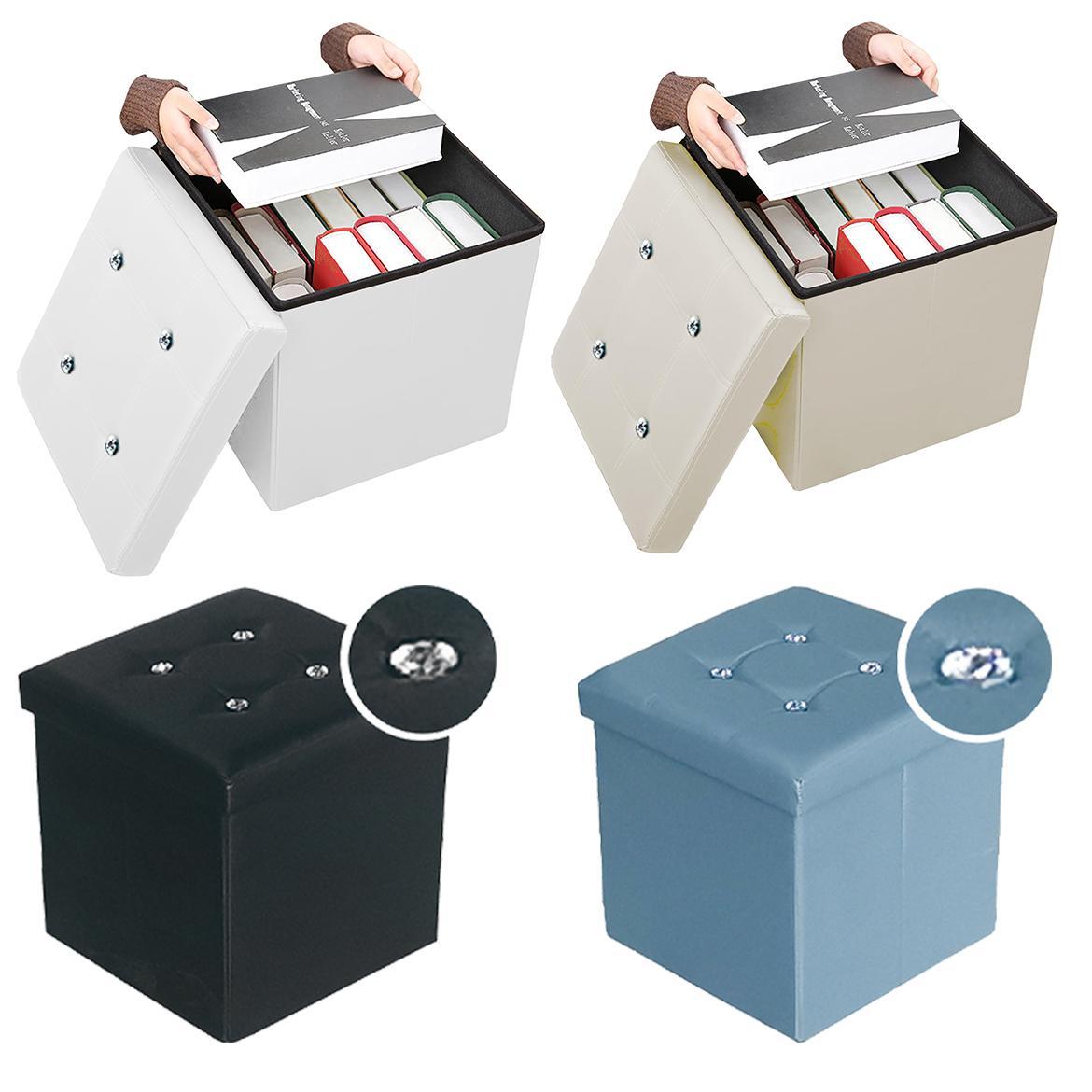 GD LOVES YOUR HOME – Pouf Pieghevole in Ecopelle con Pietre Decorative, Contenitore Portaoggetti e Sgabello Imbottito – 38×38×38 cm, Disponibile in 4 Eleganti Colori