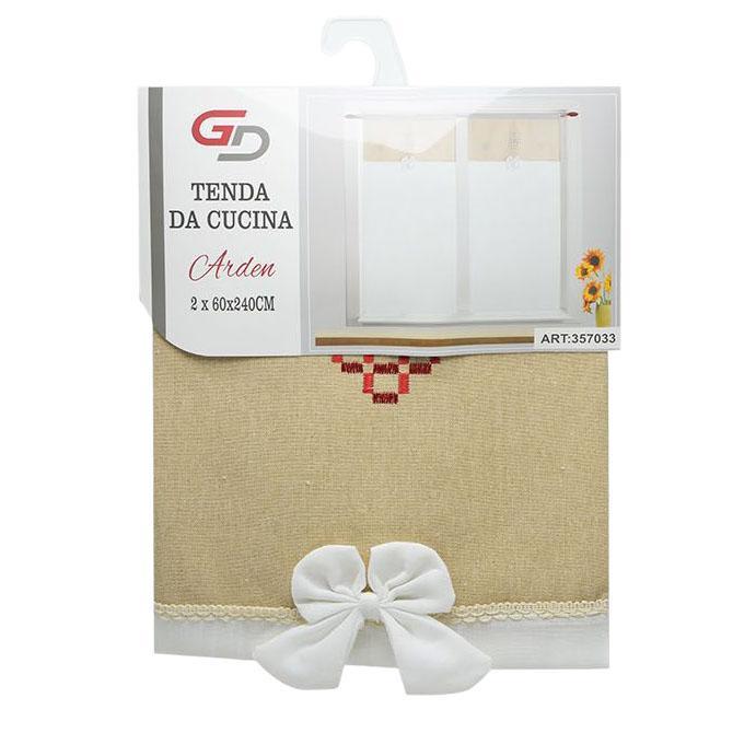 GD LOVES YOUR HOME Tenda da Cucina e Casa ARDEN Effetto Lino Beige e Bianco con Fiocco – Elegante, Luminosa, Pronta all’Uso