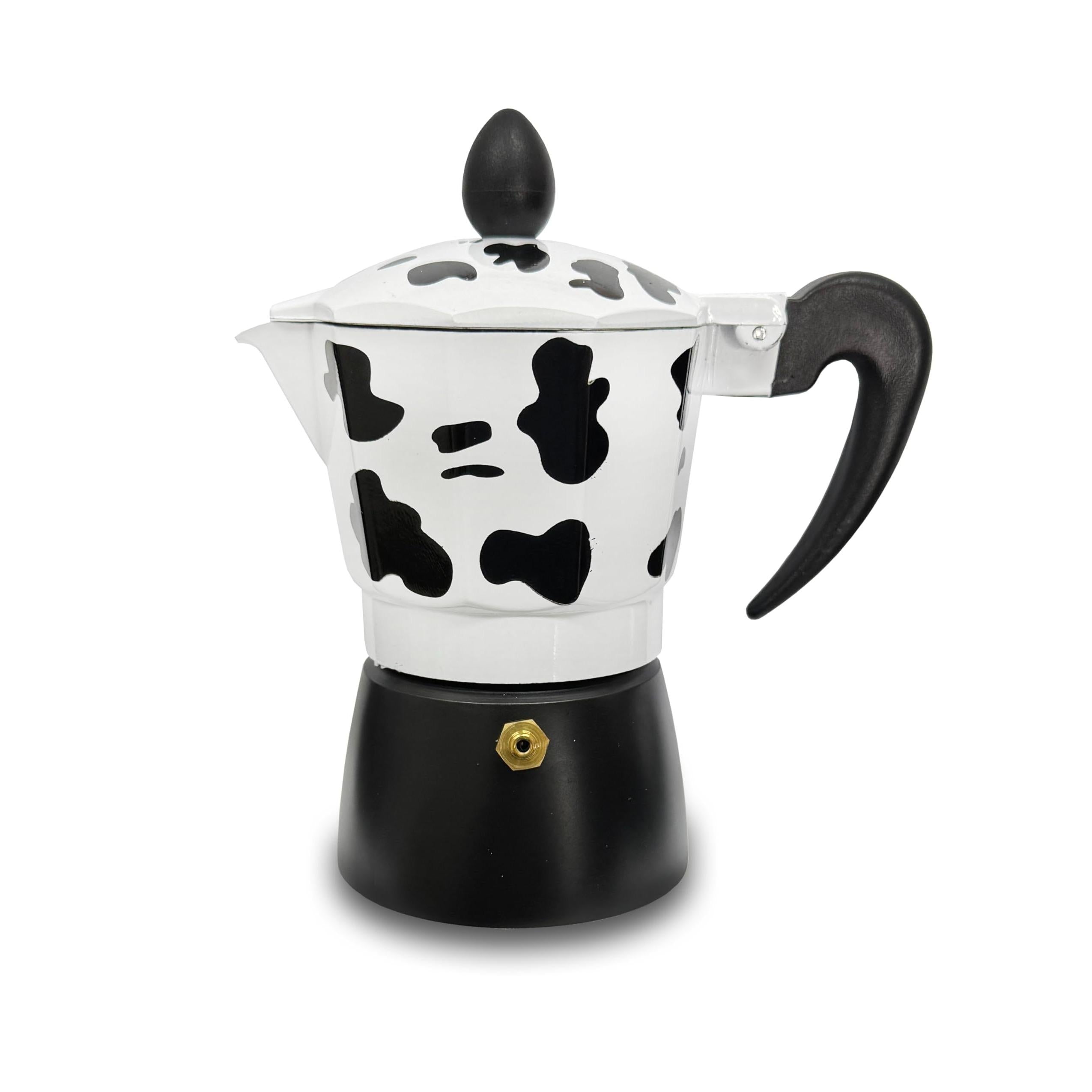 GD LOVES YOUR HOME Caffettiera Moka “Mucca” in Alluminio – 1/3/6 Tazze per Espresso – Valvola di Sicurezza e Manico Antiscottatura – idea regalo