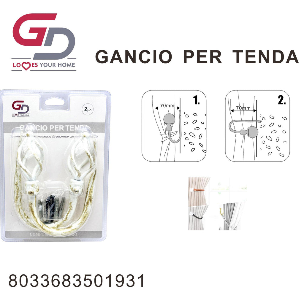 GD LOVES YOUR HOME Set 2 Ganci Decorativi per Tende - Ganci Metallici Premium per Tende, Doccia e Drappeggi - Antiruggine e Resistente