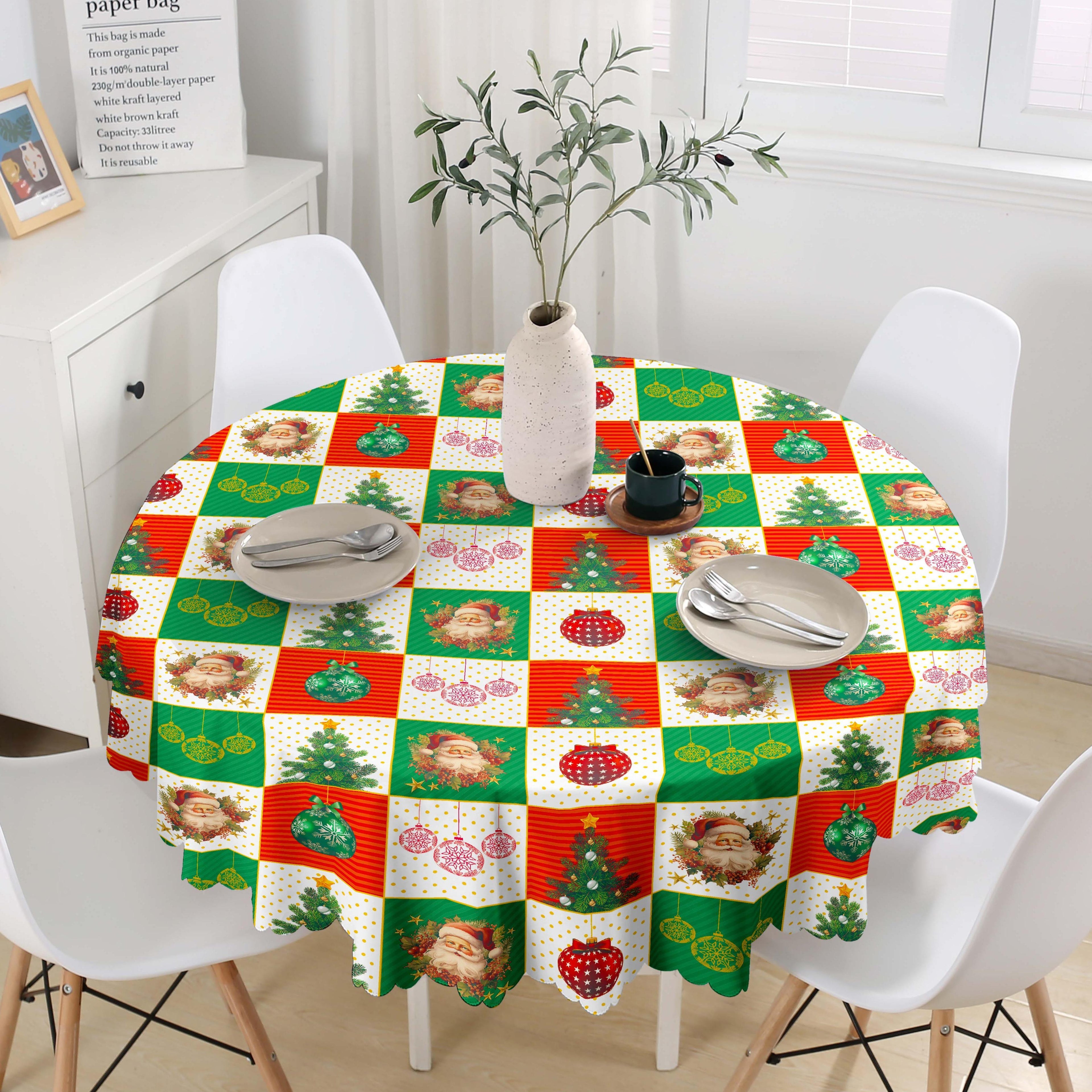 GD LOVES XMAS Tovaglia Natalizia Rotonda Ø140 cm in PVC Premium Antimacchia | Impermeabile, Facile da Pulire, Decorazione Casa Natalizia