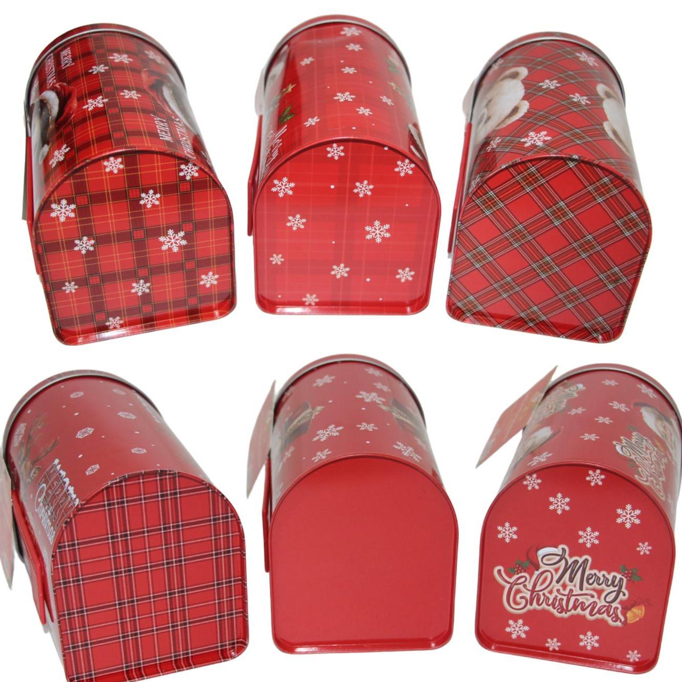 GD LOVES XMAS Set Regalo Natalizio con Latta Decorata Apribile + 2 Strofinacci Scozzesi 40×60 cm (85% Cotone) – 6 Fantasie Festive