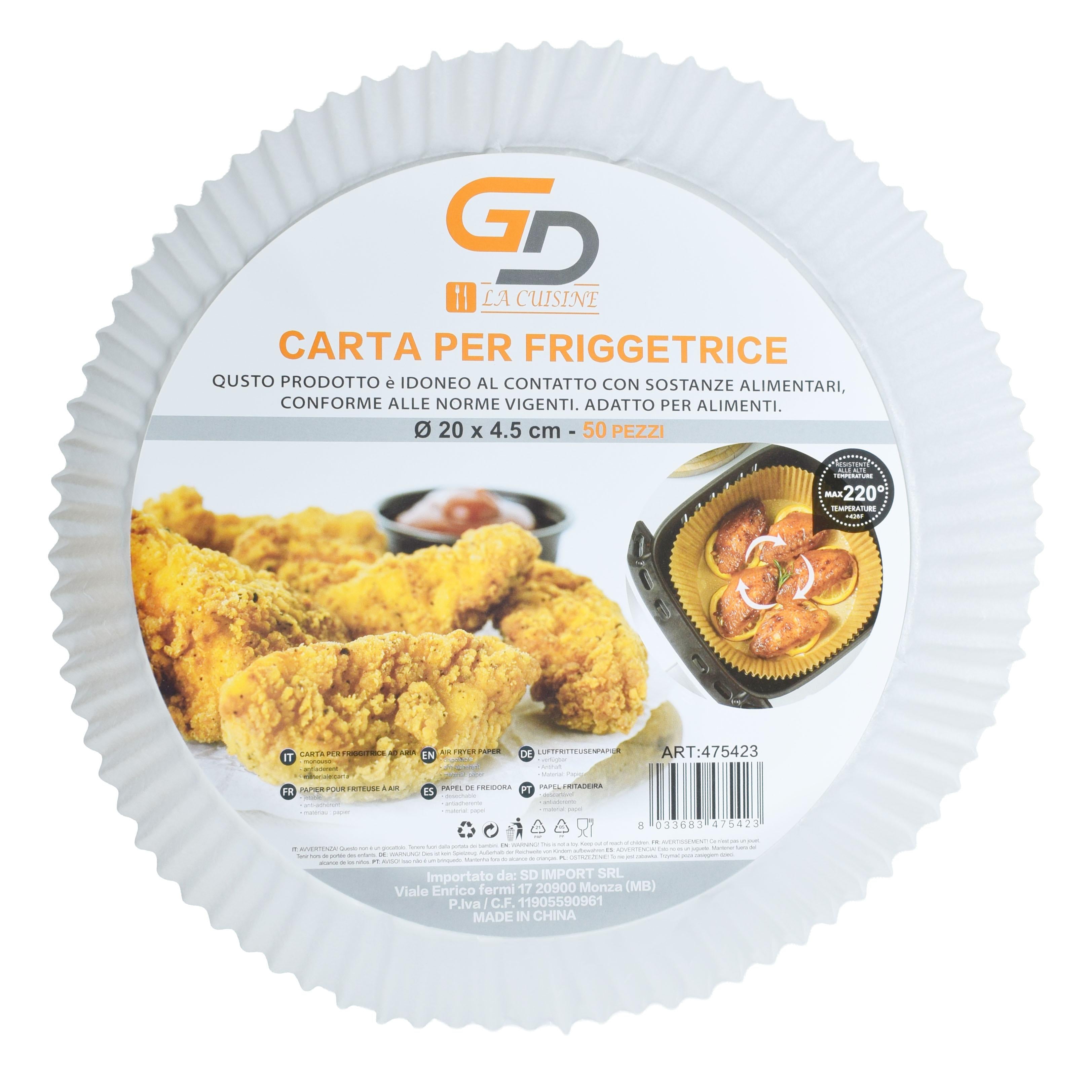 Teglie in Carta Monouso per Friggitrice ad Aria GD LA CUISINE 50 Pezzi  Ronde 16–20cm e Quadrate 16cm | Carta Oleata Antiaderente, Impermeabile e Resistente alle Alte Temperature | Ideali per Airfryer e Forno
