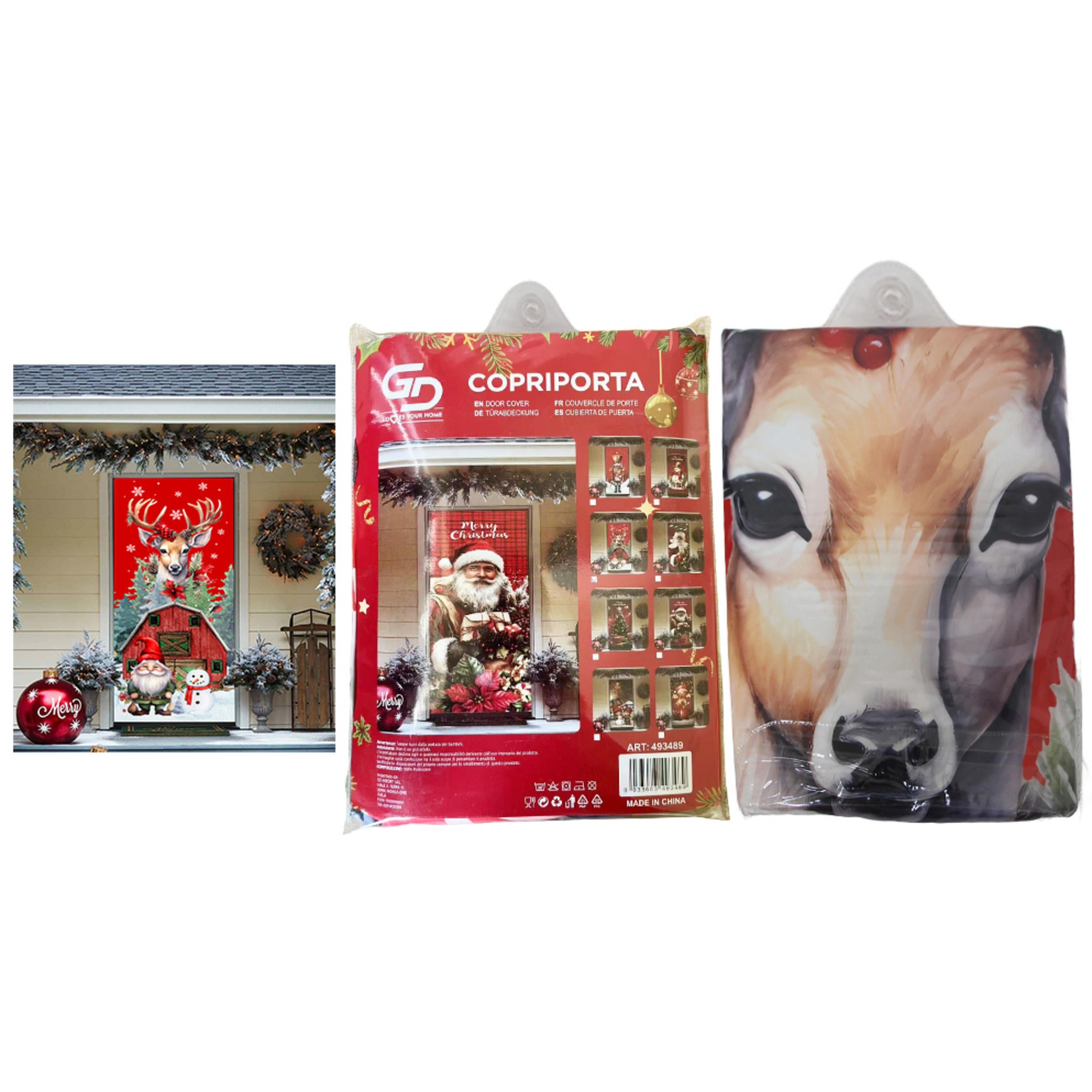 GD LOVES XMAS Copriporta Natalizio Elasticizzato | Decorazione Porta di Natale Facile da Montare, Lavabile e Riutilizzabile | Monti in 10s, atmosfera immediata