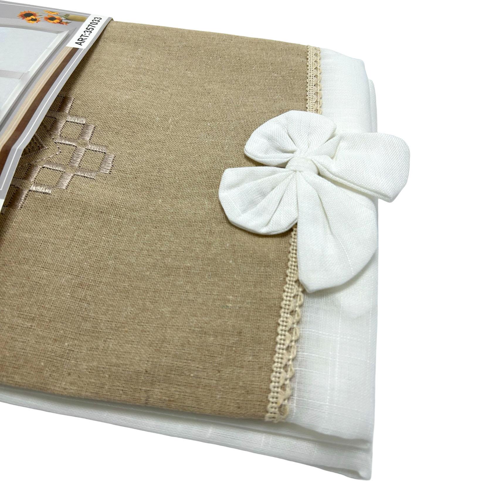 GD LOVES YOUR HOME Tenda da Cucina e Casa ARDEN Effetto Lino Beige e Bianco con Fiocco – Elegante, Luminosa, Pronta all’Uso