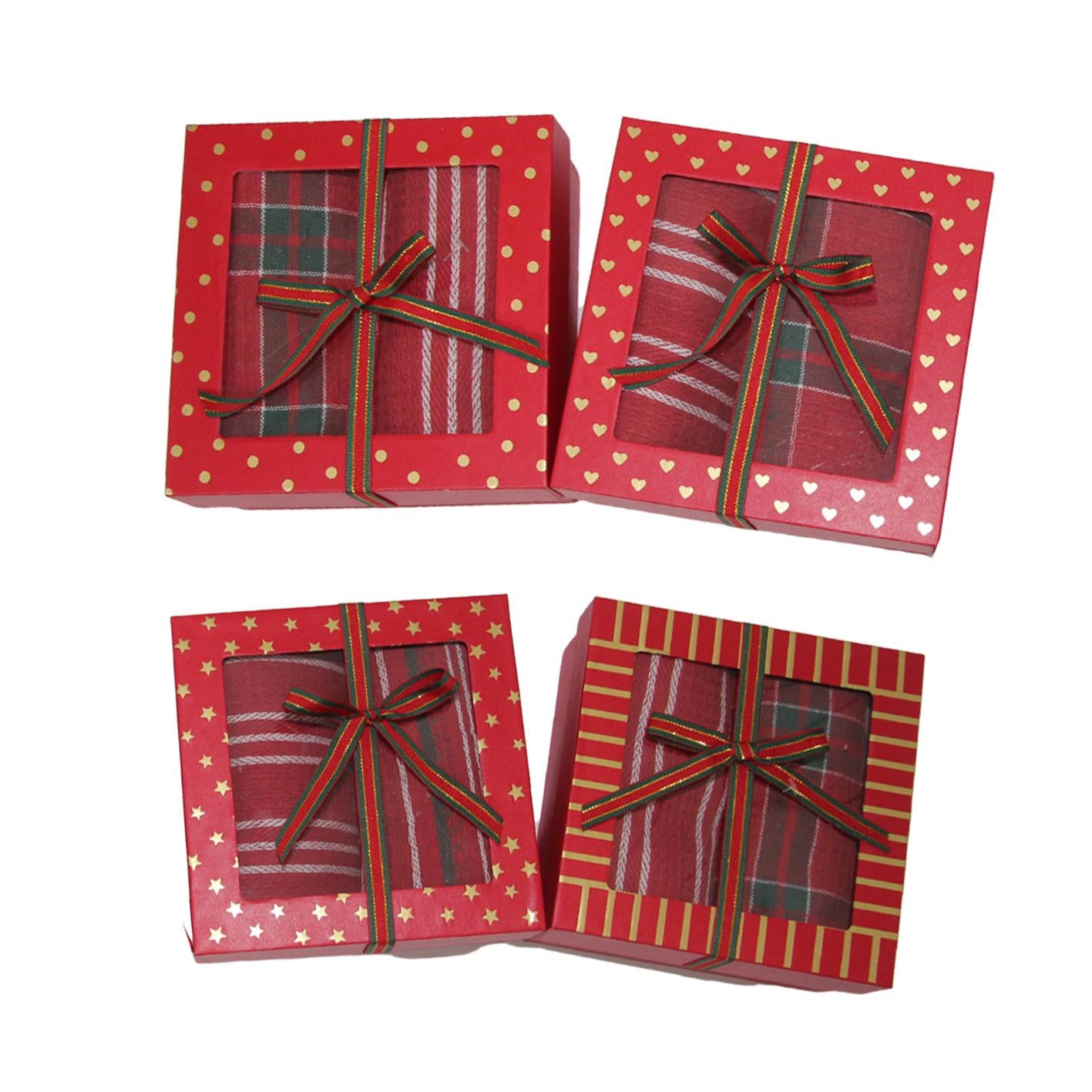 GD LOVES XMAS Set Regalo Natalizio in Scatola con Fiocco Tovaglietta 40*60CM Elegante per Tavola di Natale – 4 Varianti Buone Feste / Merry Christmas / Happy Christmas – Idea Regalo Pronta