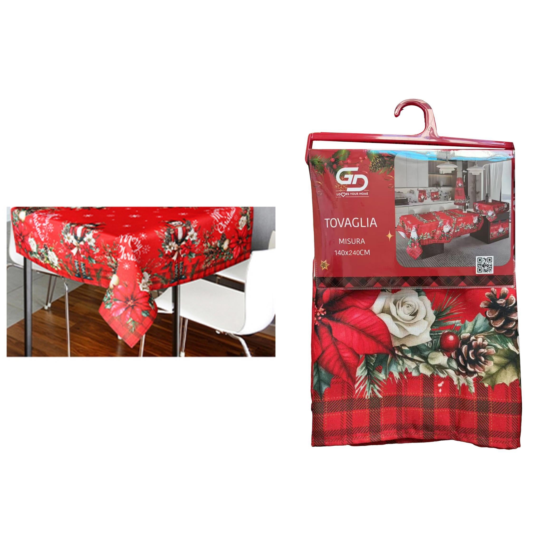 GD LOVES XMAS Tovaglia Natalizia 140×240 cm Decorazione Tavola Festiva in Stile Elegante con Dettagli Oro e Argento