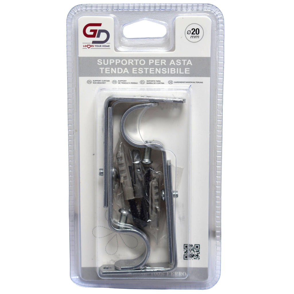 GD LOVES YOUR HOME Supporto per Bastone Tenda in Metallo – Set 2 Pezzi – Staffe da Parete per Asta Ø fino a 20 mm – Fissaggio a Vite – per Cucina e Casa