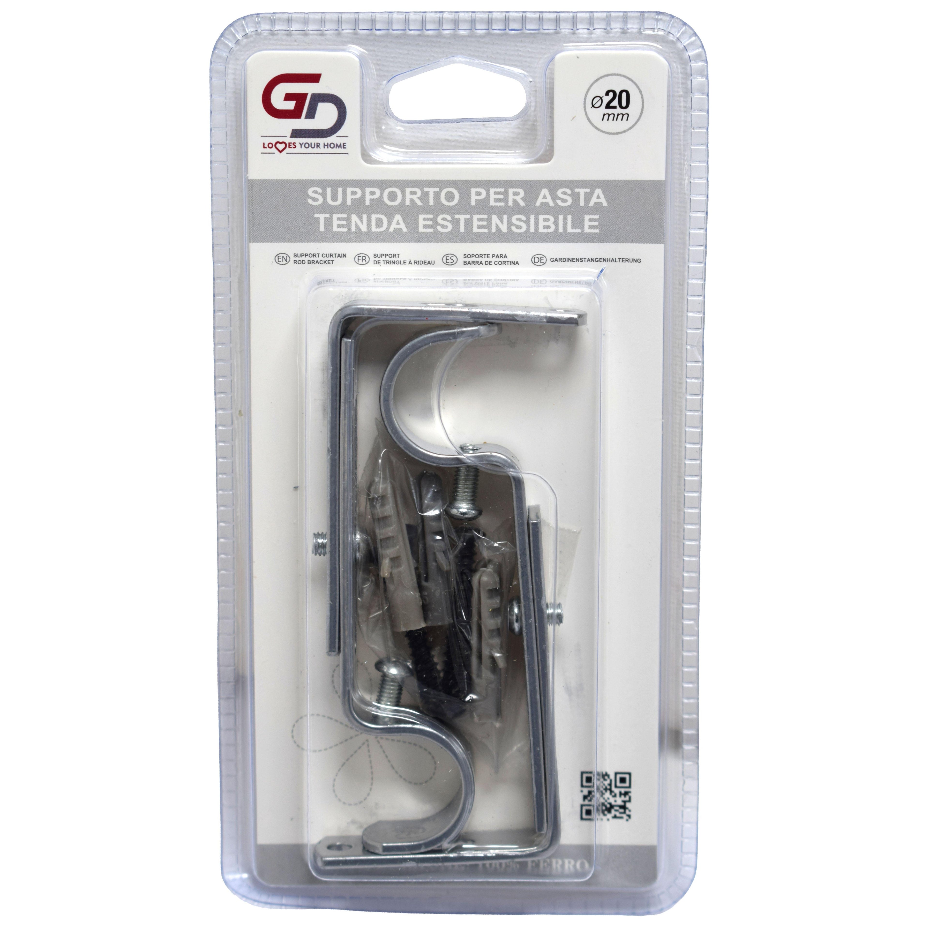 GD LOVES YOUR HOME Supporto per Bastone Tenda in Metallo – Set 2 Pezzi – Staffe da Parete per Asta Ø fino a 20 mm – Fissaggio a Vite – per Cucina e Casa