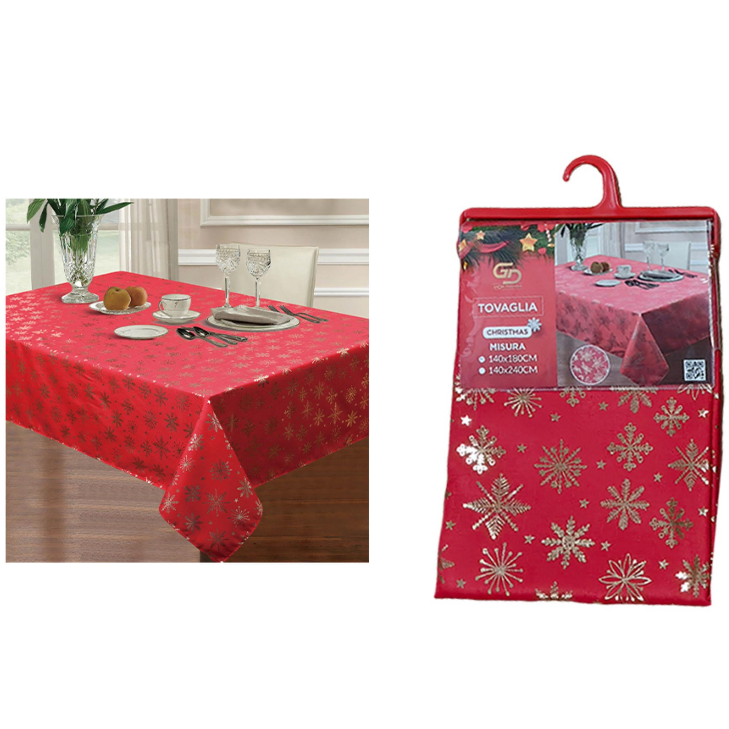 GD LOVES XMAS | Tovaglia Natalizia Antimacchia 140×180 cm • Fantasie Rosse per Tavola di Natale Elegante