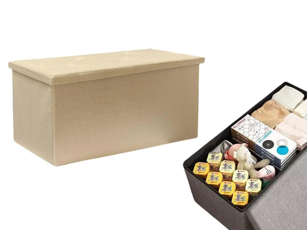 GD LOVES YOUR HOME Pouf e panca contenitore in tessuto linoso – multifunzione, pieghevole, salvaspazio e super resistente