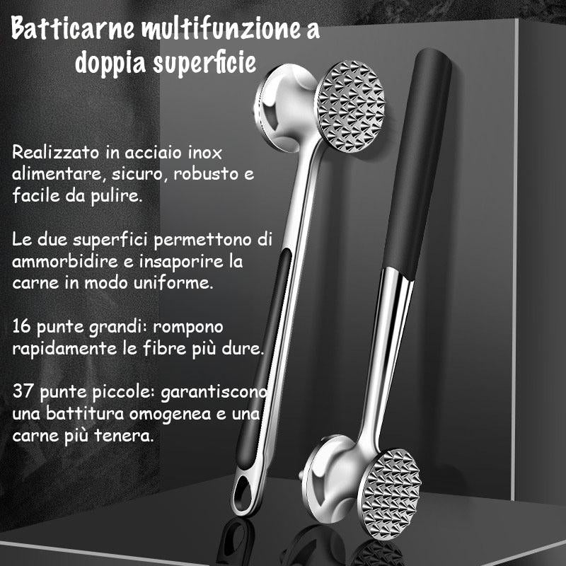 GD LA CUISINE Batticarne Multifunzione in Acciaio Inox con Doppia Superficie 23 cm Utensile Professionale per Carne Tenera e Gustosa Manico Ergonomico e Resistente