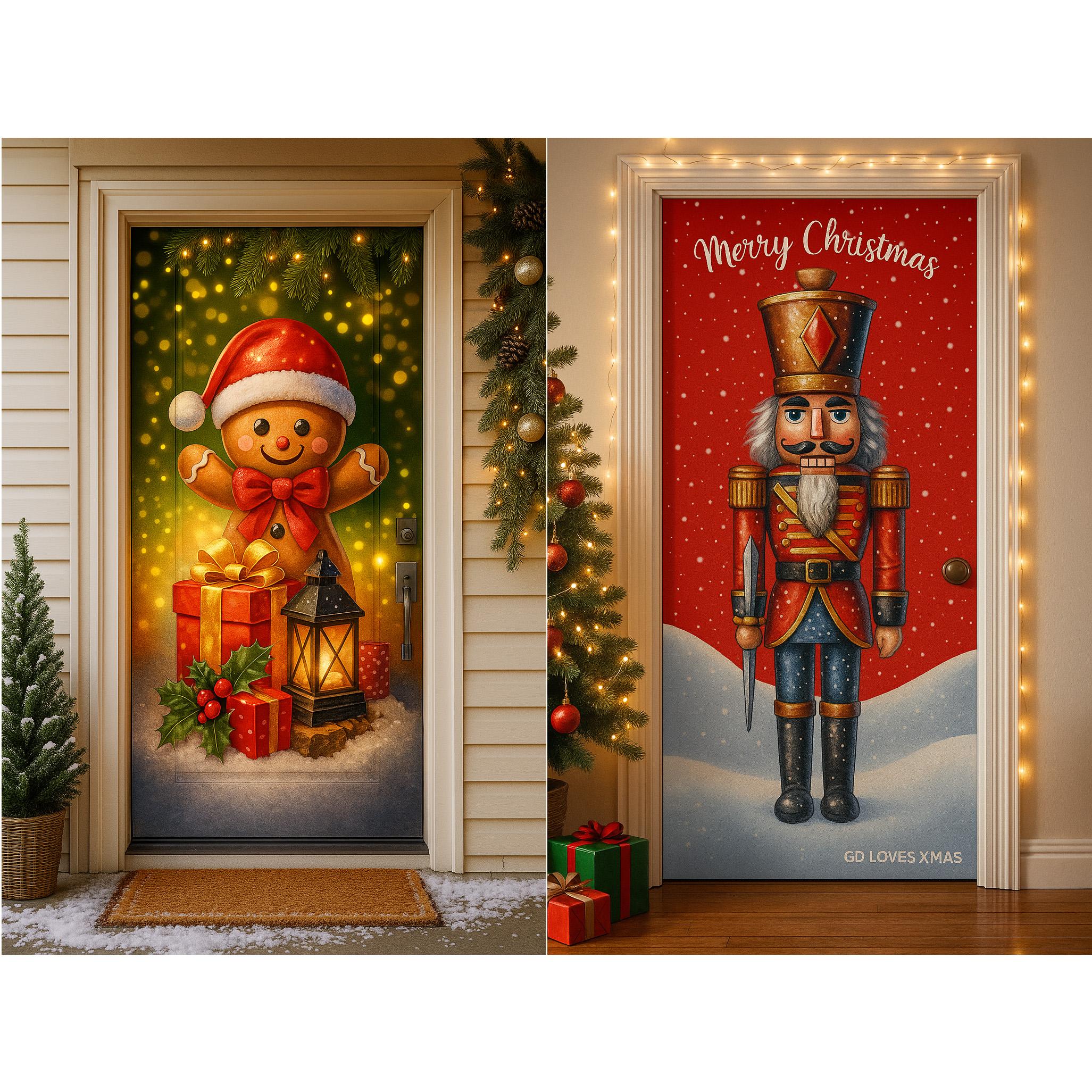 GD LOVES XMAS Copriporta Natalizio Elasticizzato | Decorazione Porta di Natale Facile da Montare, Lavabile e Riutilizzabile | Monti in 10s, atmosfera immediata
