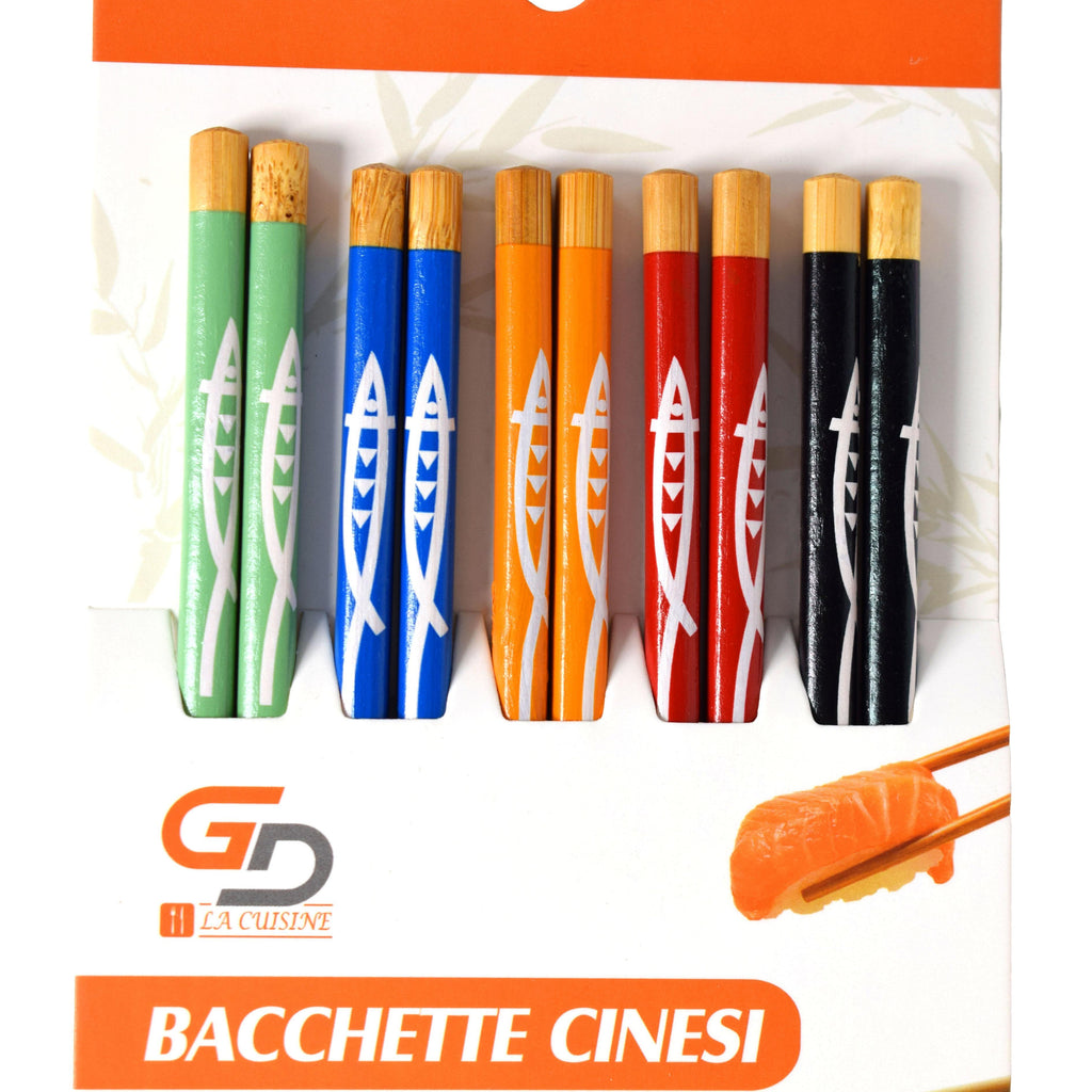 GD LA CUISINE Bacchette Cinesi in Bambù 24 cm Set da 5 o 10 Paia Riutilizzabili | Ecologiche, Antiscivolo, Resistenti, Fantasie Miste | Ideali per Sushi, Noodles, Riso, Ristoranti e Uso Domestico