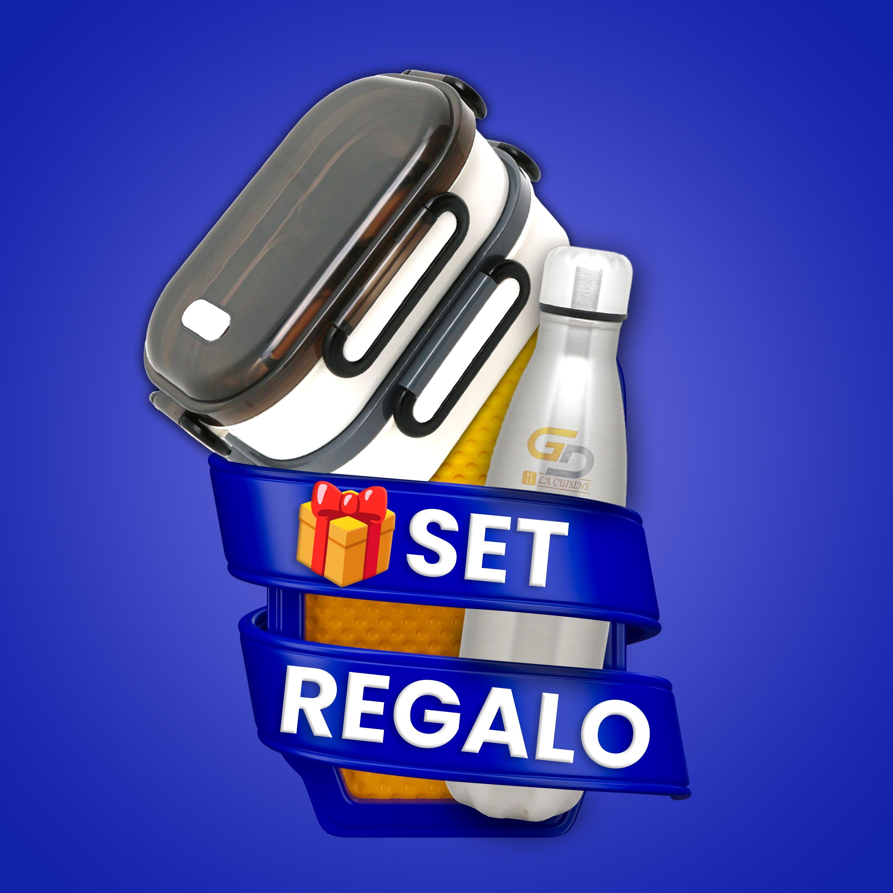 GD LA CUISINE Bottiglia Thermos Acciaio 500ml e Box Portapasto Ermetico 1 o 2 Strati | Set Regalo Lunch Box + Borraccia, Porta Pranzo da Asporto per Ufficio, Scuola e Viaggio