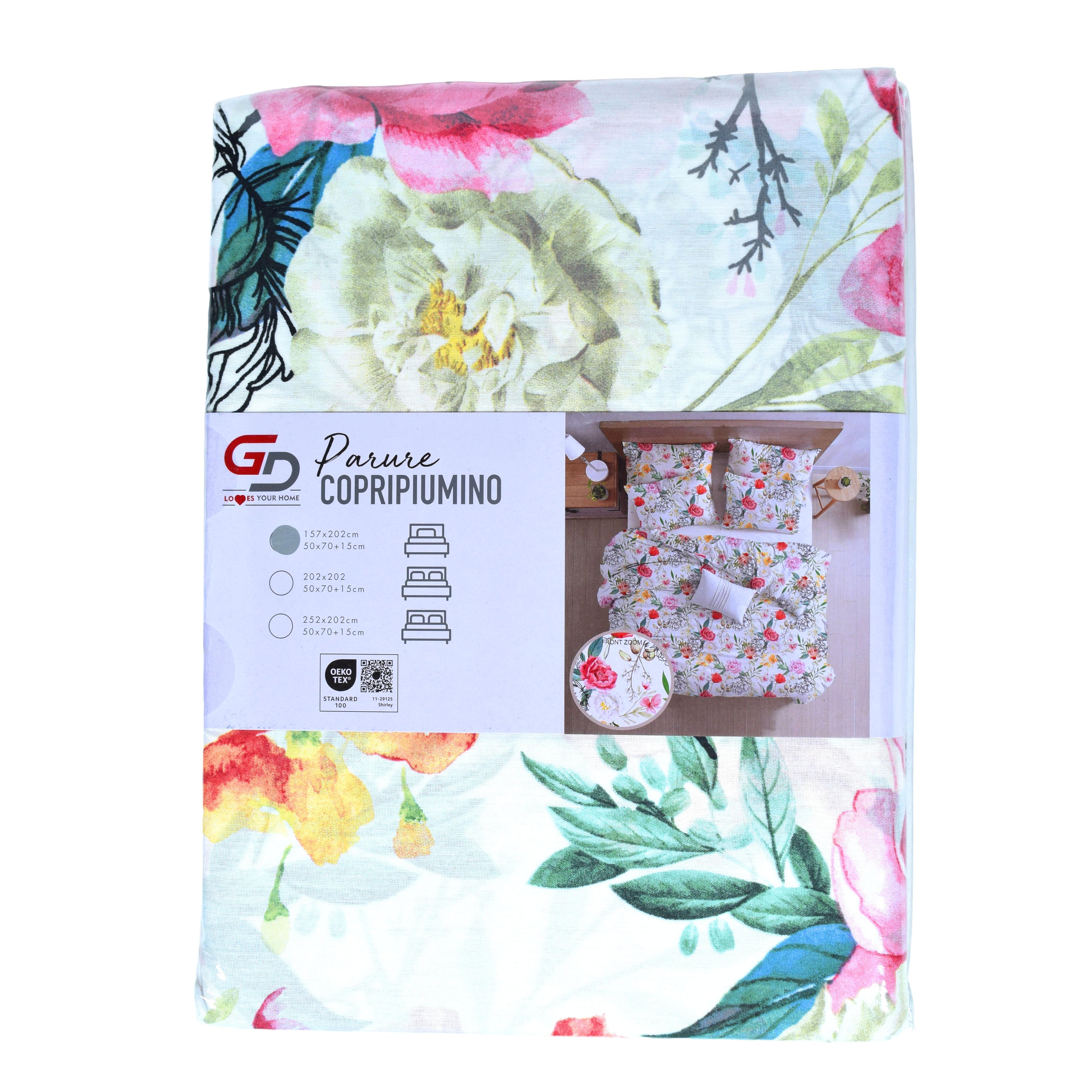 Parure Copripiumino GD LOVES YOUR HOME Fantasie Giardino di Peonie & Verde Botanico – Set 2 o 3 Pezzi con Federe – 3 Misure – Morbido, Traspirante, Anti-pilling e Lavabile in Lavatrice