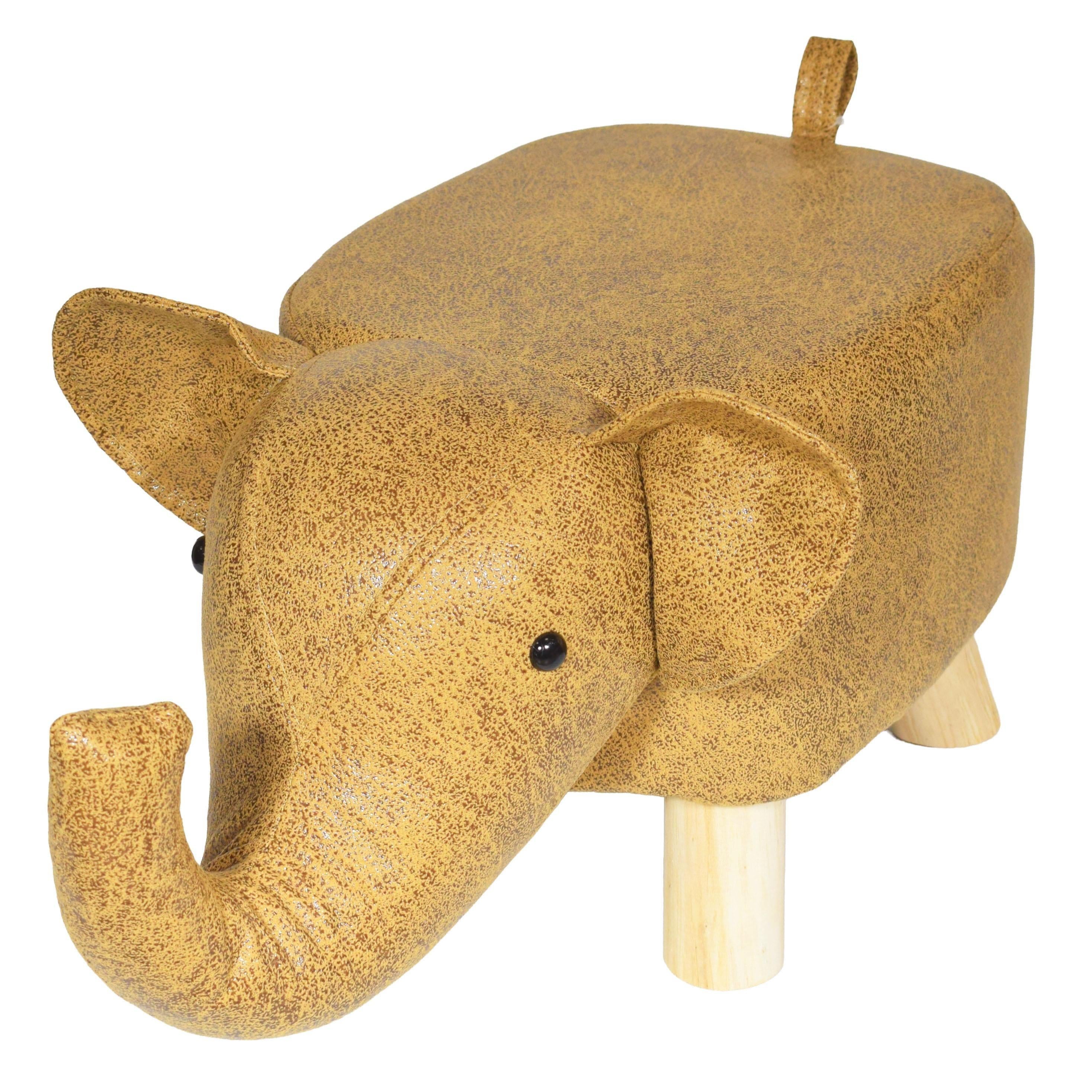 GD LOVES YOUR HOME Pouf Elefante H25 cm con gambe in legno | Sgabello animaletto imbottito, ideale come poggiapiedi e decoro per cameretta o salotto – 52 × 23 × H25 cm – 4 colori: Giallo, Grigio Basalto, Grigio Chiaro, Bianco panna