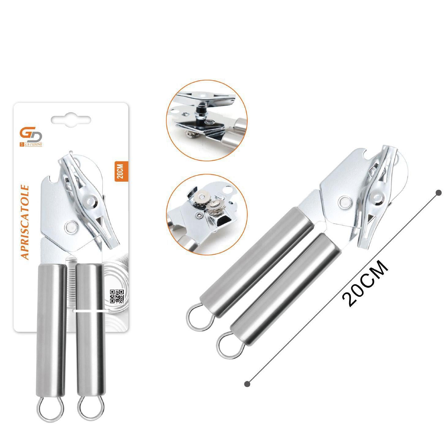 GD LA CUISINE Apriscatole Manuale 3-in-1 in Acciaio Inossidabile 20 cm – Taglio Preciso, Facile da Usare, Anti-Ruggine