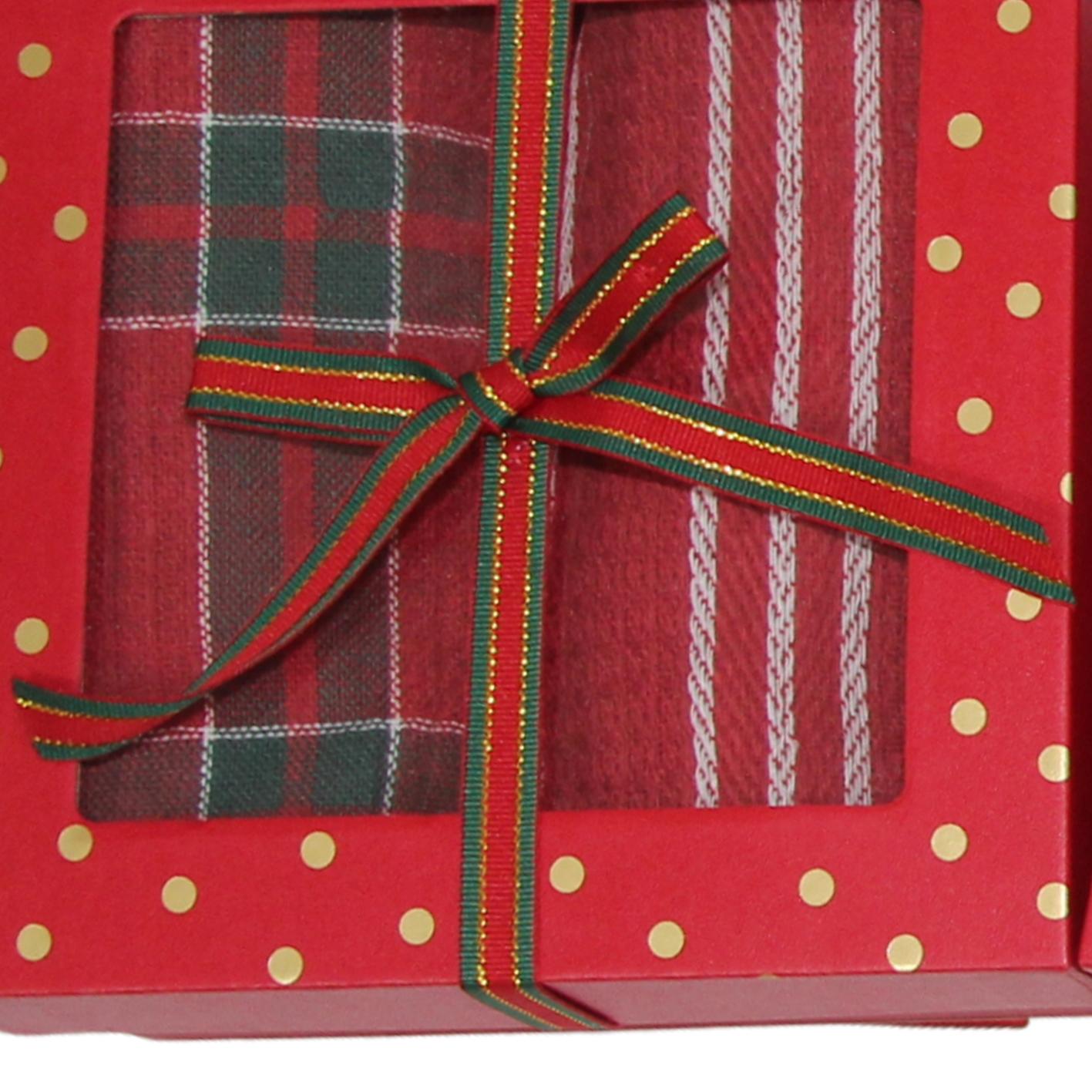 GD LOVES XMAS Set Regalo Natalizio in Scatola con Fiocco Tovaglietta 40*60CM Elegante per Tavola di Natale – 4 Varianti Buone Feste / Merry Christmas / Happy Christmas – Idea Regalo Pronta